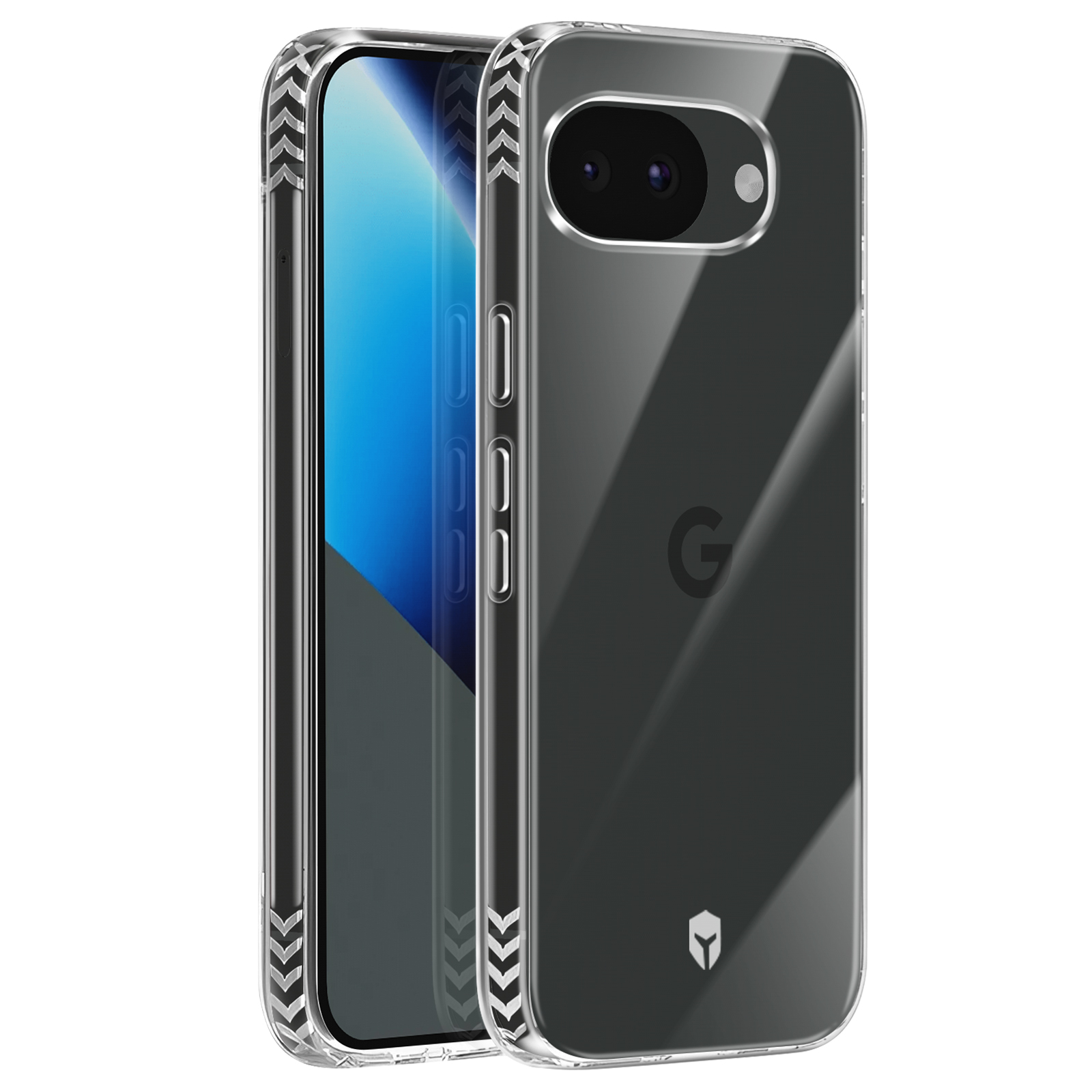 Coque transparente pour smartphone avec appareil photo et logo Google.