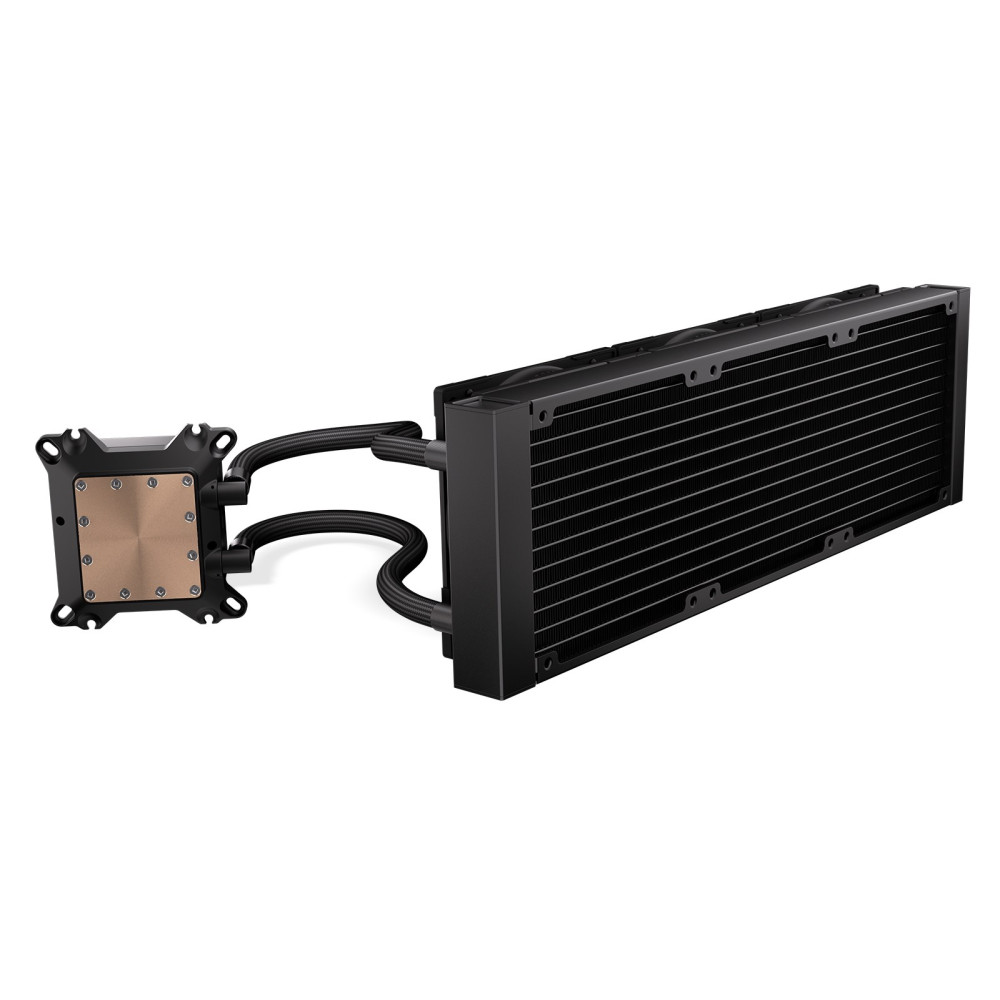 Un refroidisseur CPU noir avec pompe et radiateur.