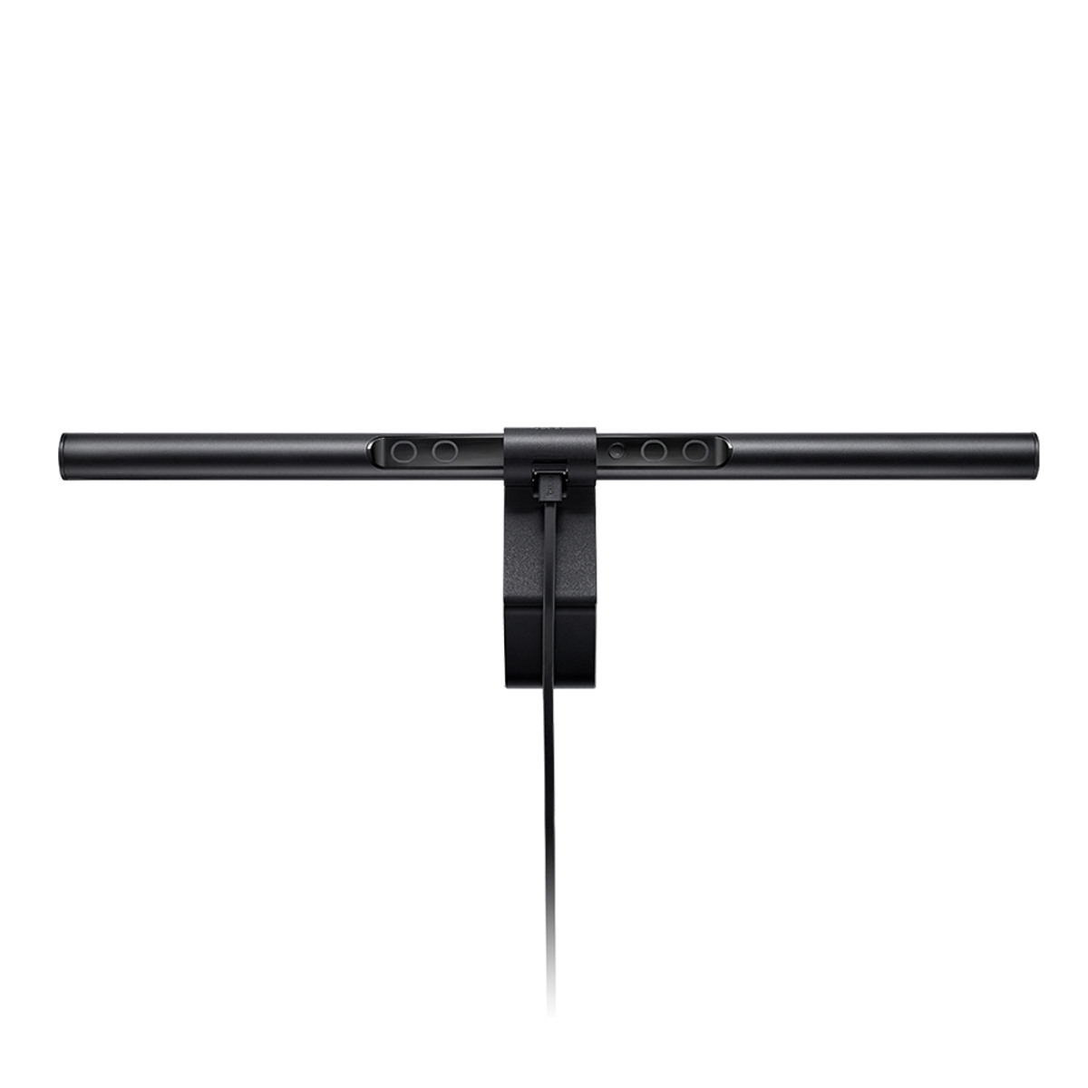 A black monitor light bar with a USB cable, mounted on a white background.