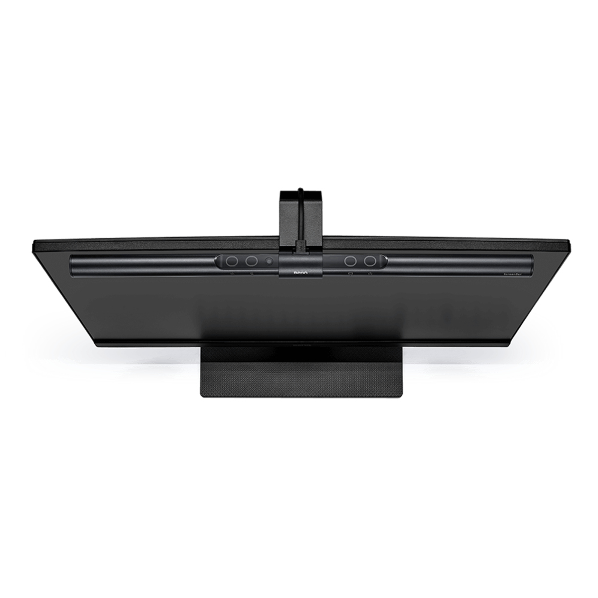 A slim black monitor with a narrow light bar and buttons on top.
