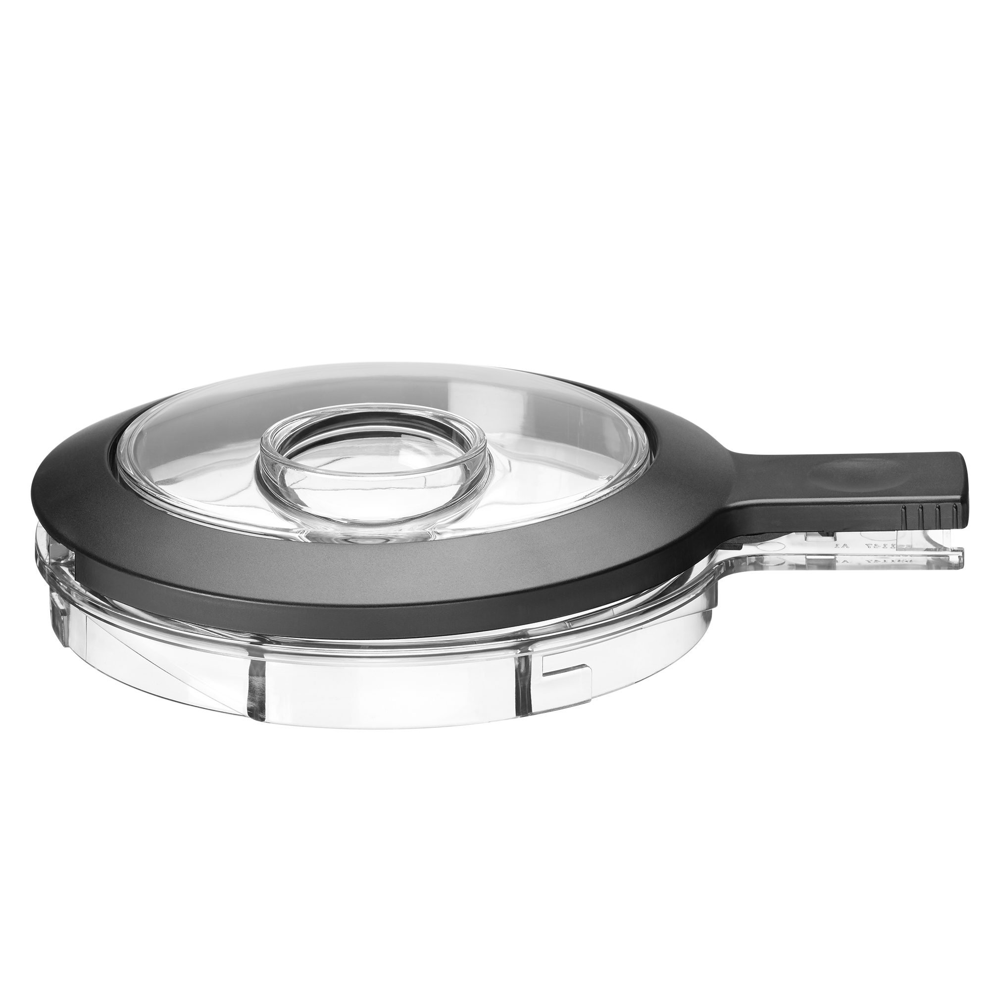 Ein transparenter Deckel mit schwarzem Rand und Griff.