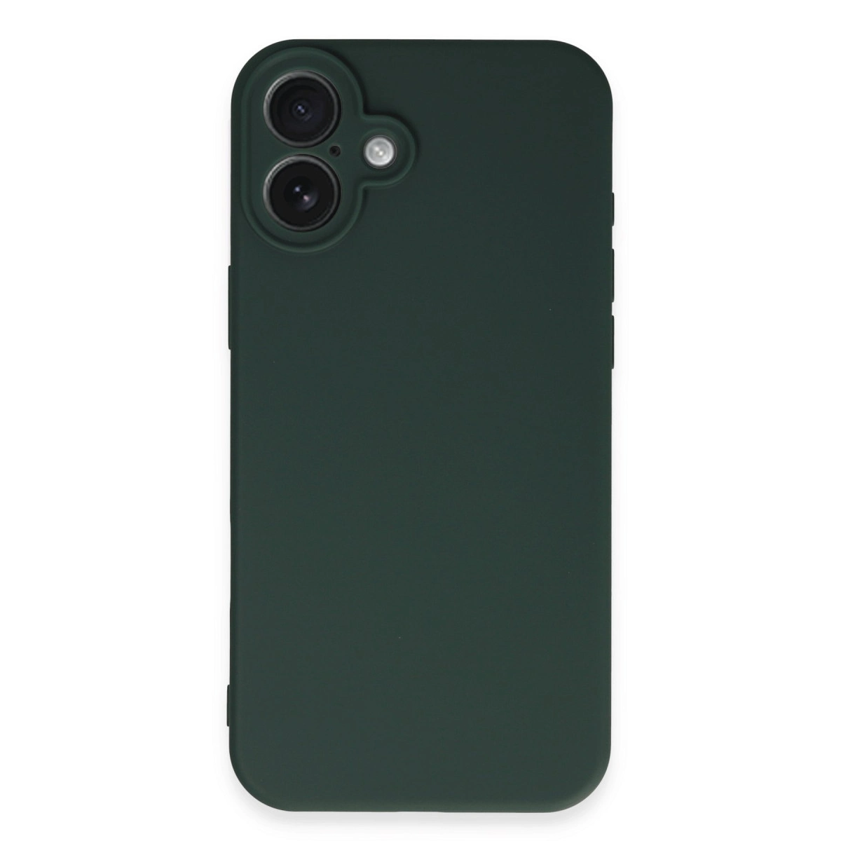 İki kamera lensi ve flaşlı koyu yeşil telefon kılıfı.