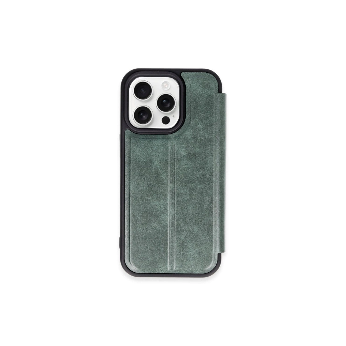 NEWFACE iPhone 15 Pro Max Uyumlu Flip Cover Telefon Kılıfı Koyu Yeşil
