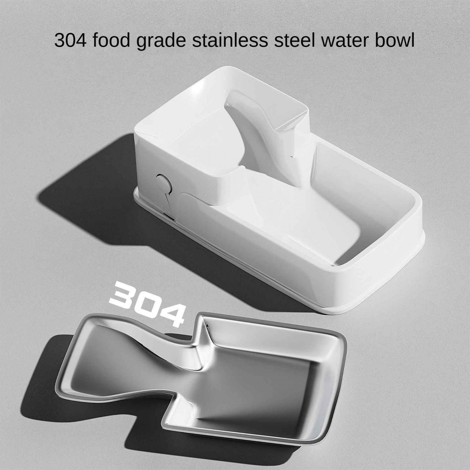 Weiße und silberne Schale aus Edelstahl 304 für Haustierwasser.