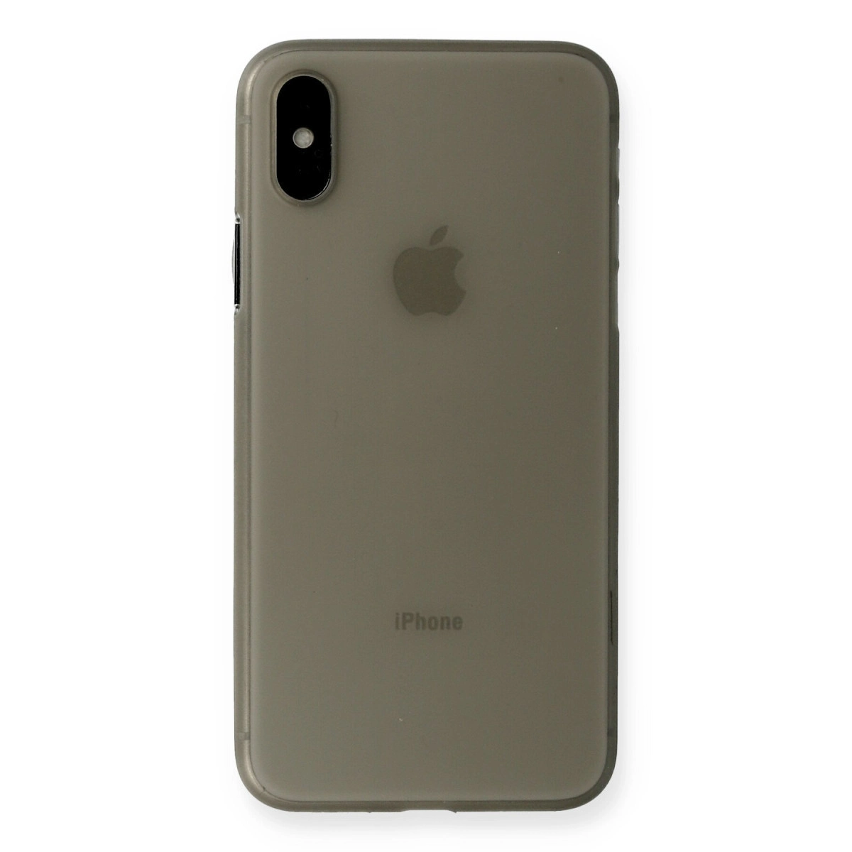 Apple logosu ve yazısı olan gri iPhone'un arkası.
