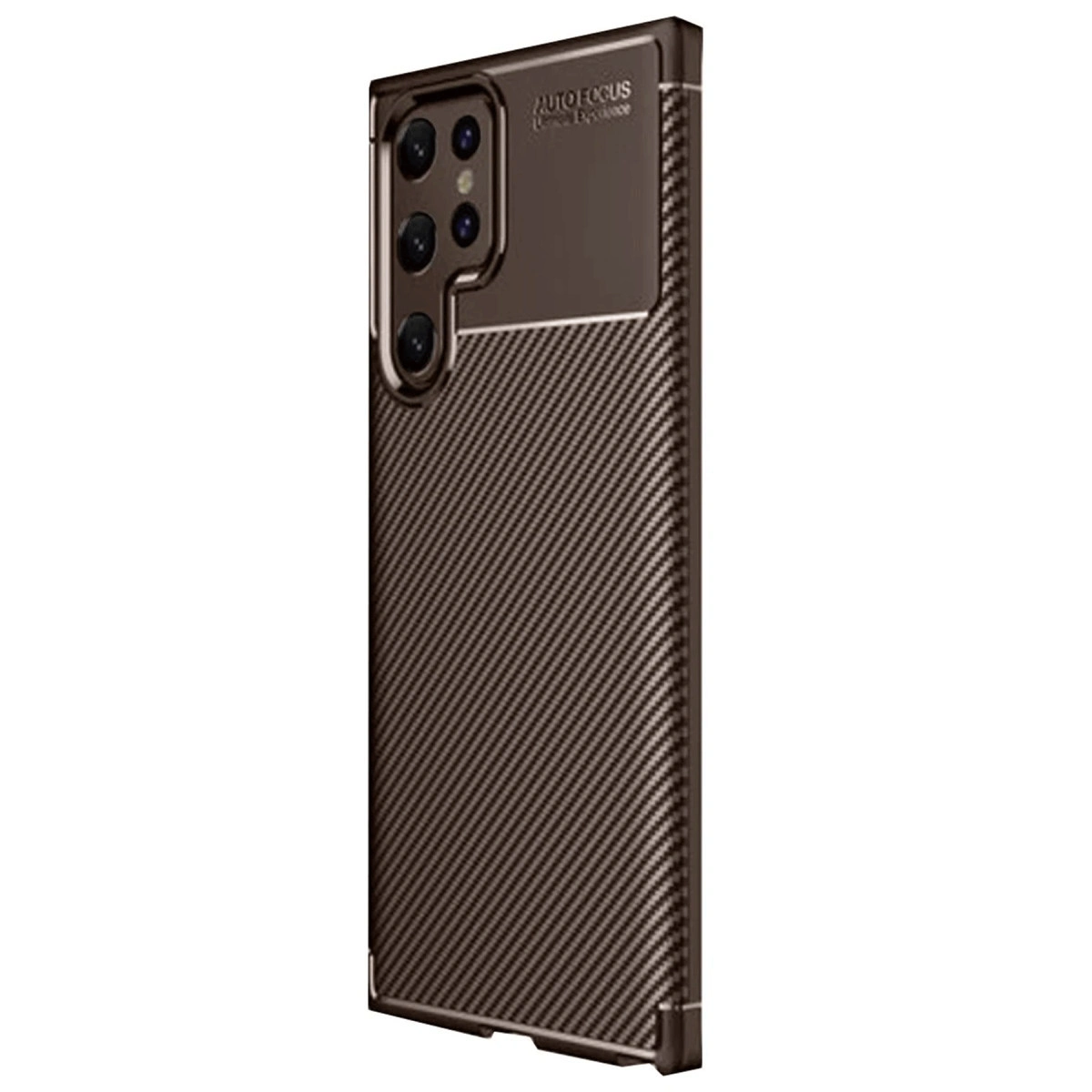 Karbon fiber dokulu, koyu kahverengi telefon kılıfı.