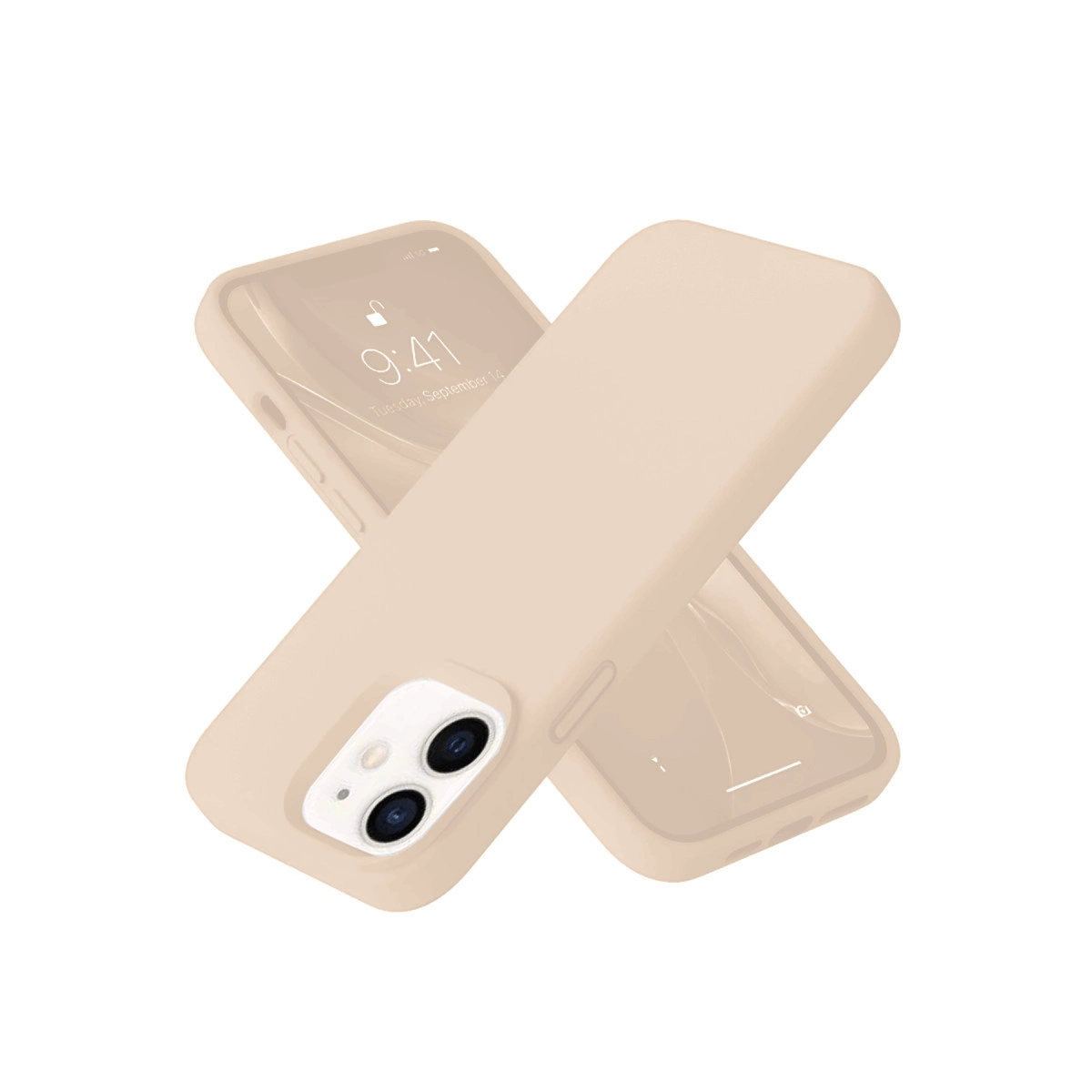 Üst üste konulmuş iki bej telefon kılıfı. Bir kılıf kamera lensini gösteriyor.
