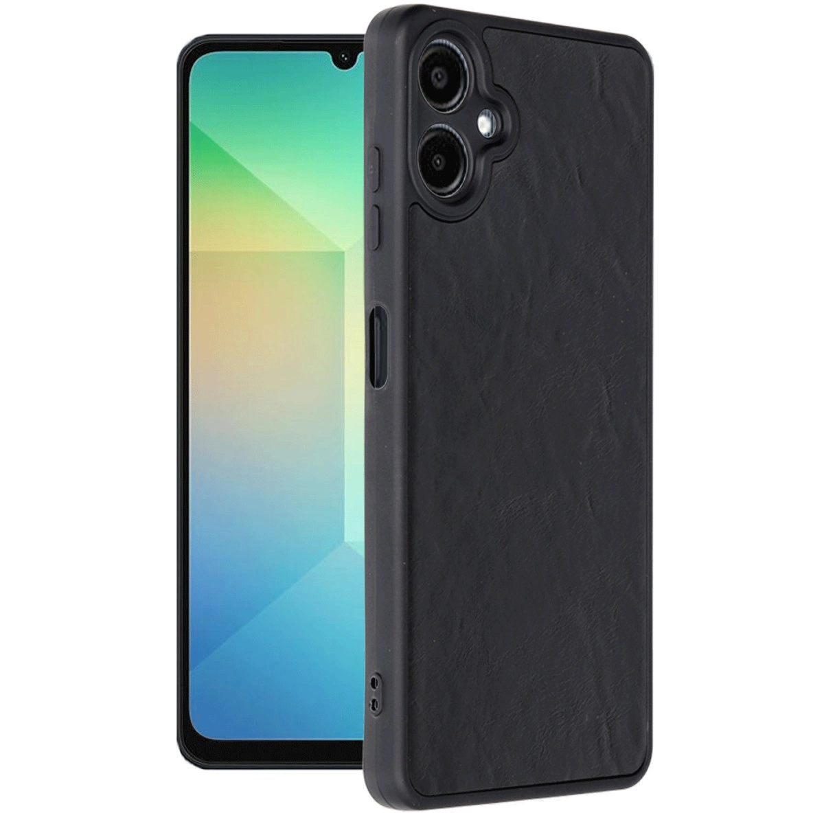 Renkli ekranlı bir akıllı telefonda siyah telefon kılıfı.