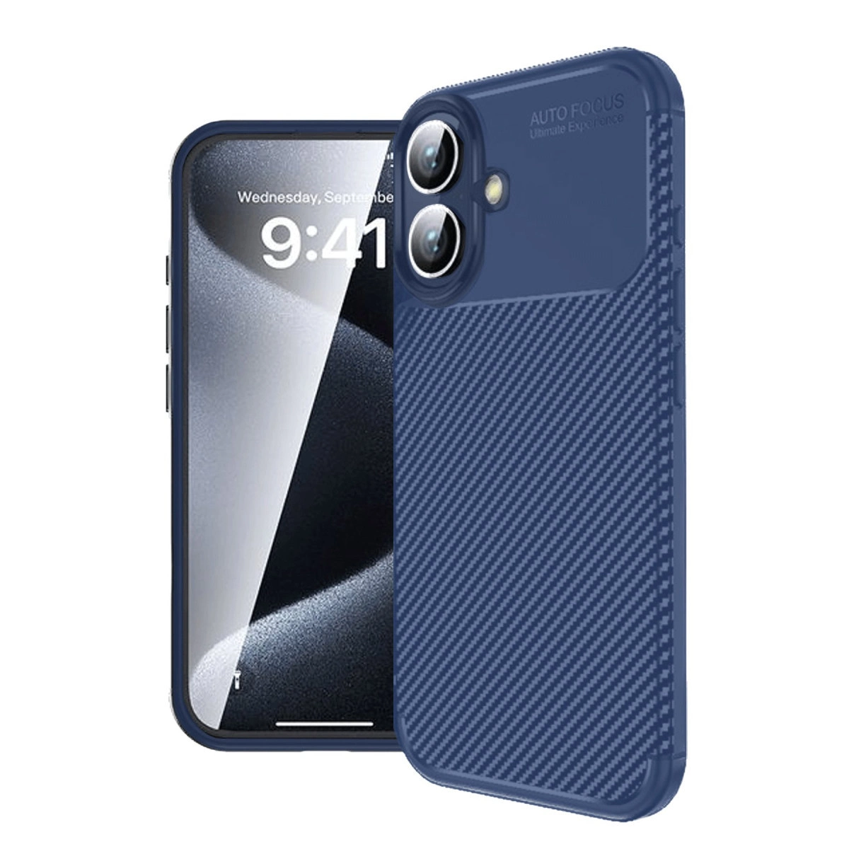 NEWFACE iPhone 16 Plus Uyumlu Auto Focus Karbon Kapak Telefon Kılıfı Lacivert