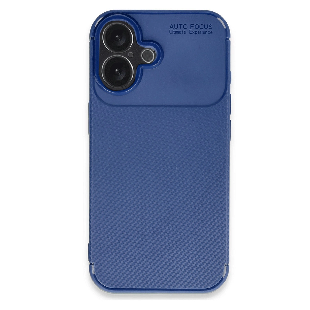 Karbon fiber dokulu, kamera kesimli lacivert telefon kılıfı.