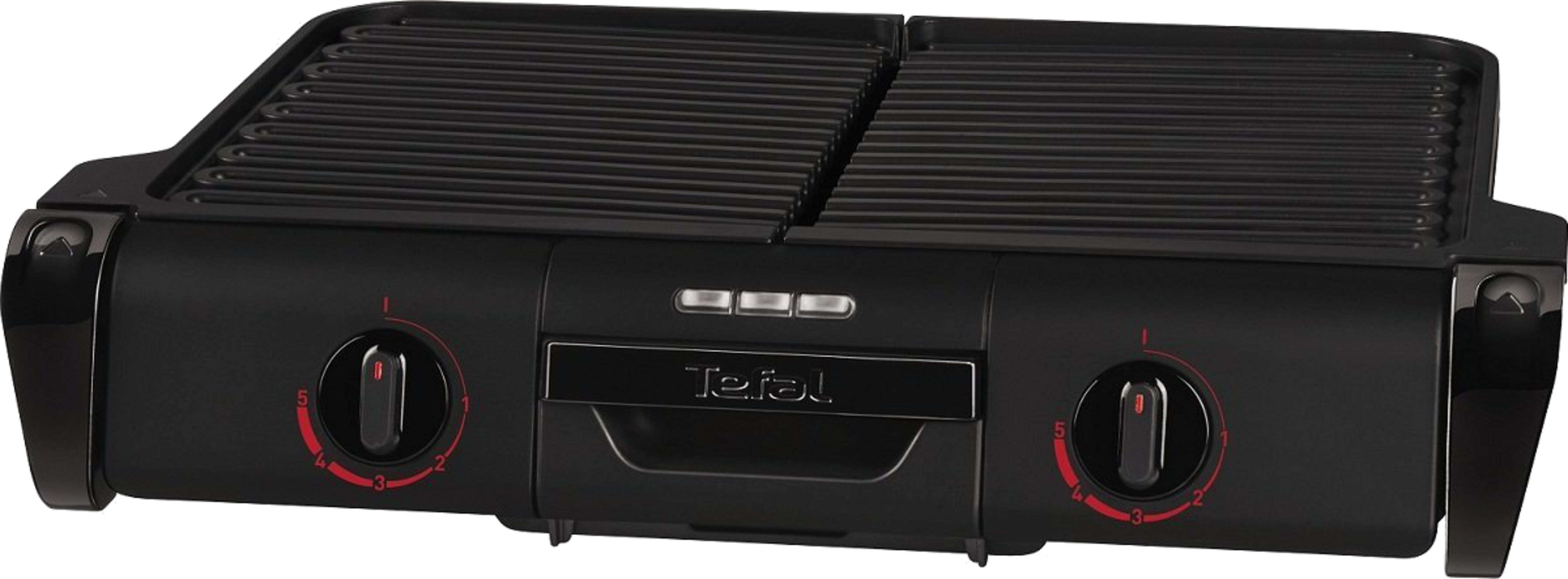 Tefal logolu, iki ızgara plakalı, siyah elektrikli ızgara.