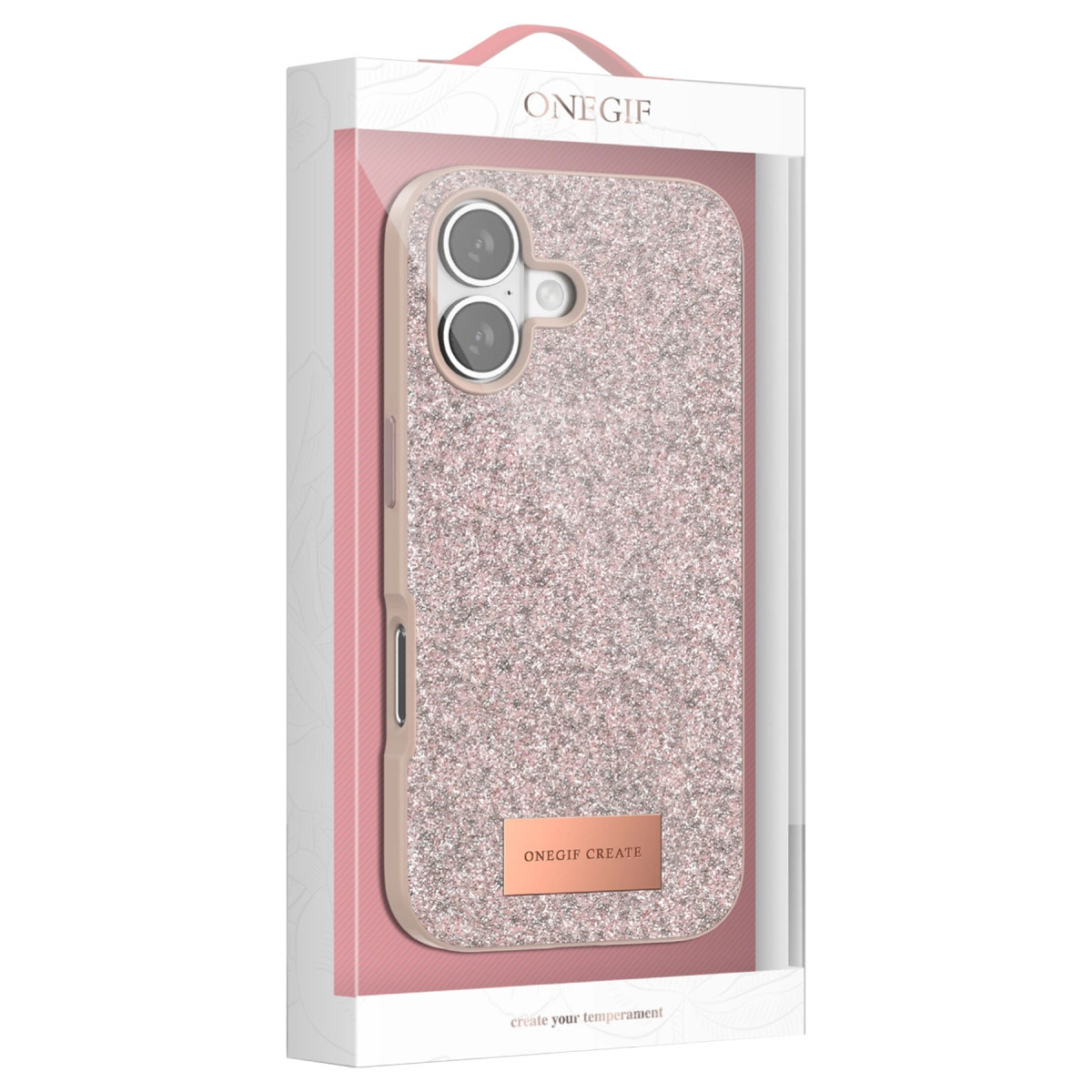 Kamera kesimli pembe simli telefon kılıfı, ambalajında.