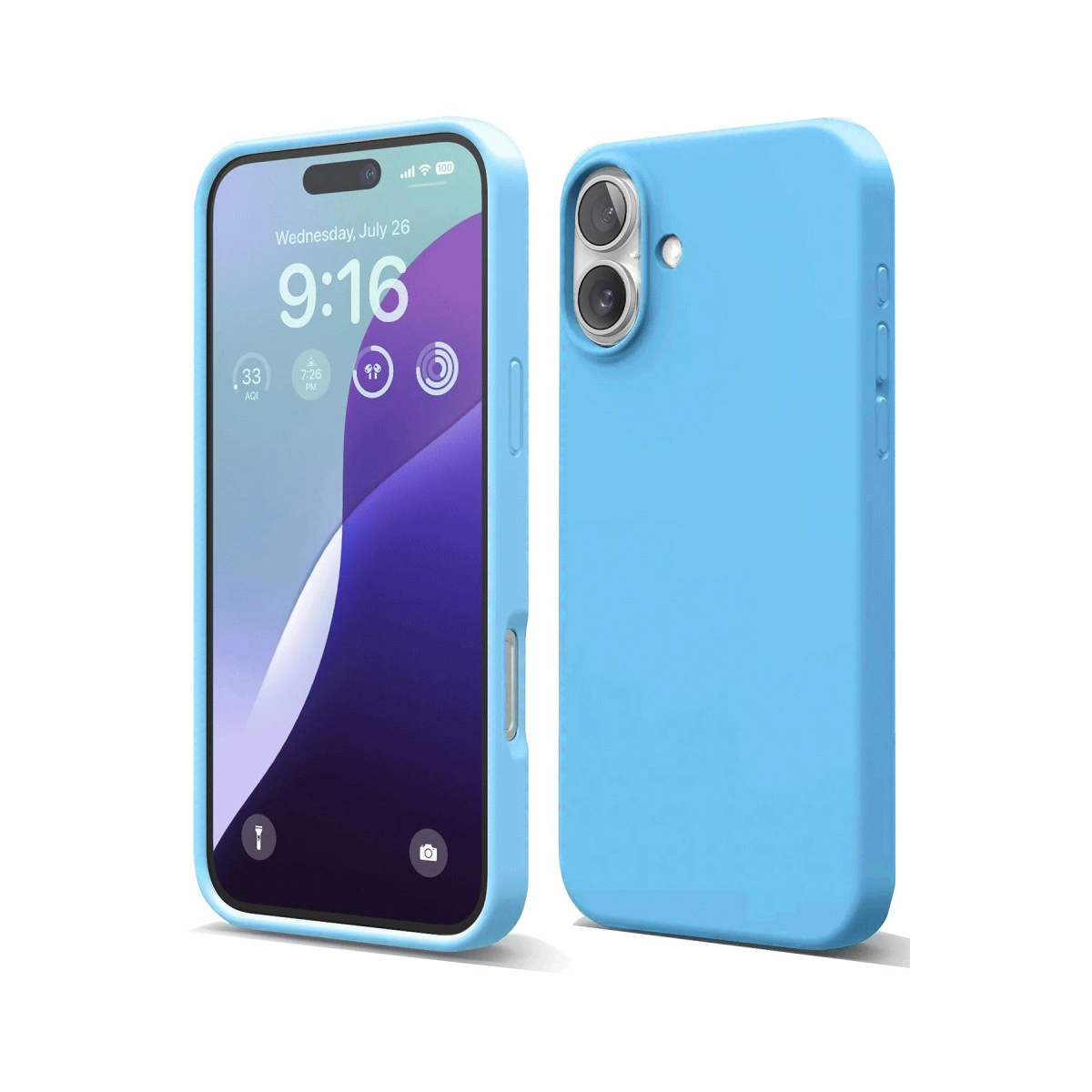 Beyaz arka plan üzerinde iki açık mavi telefon kılıfı.