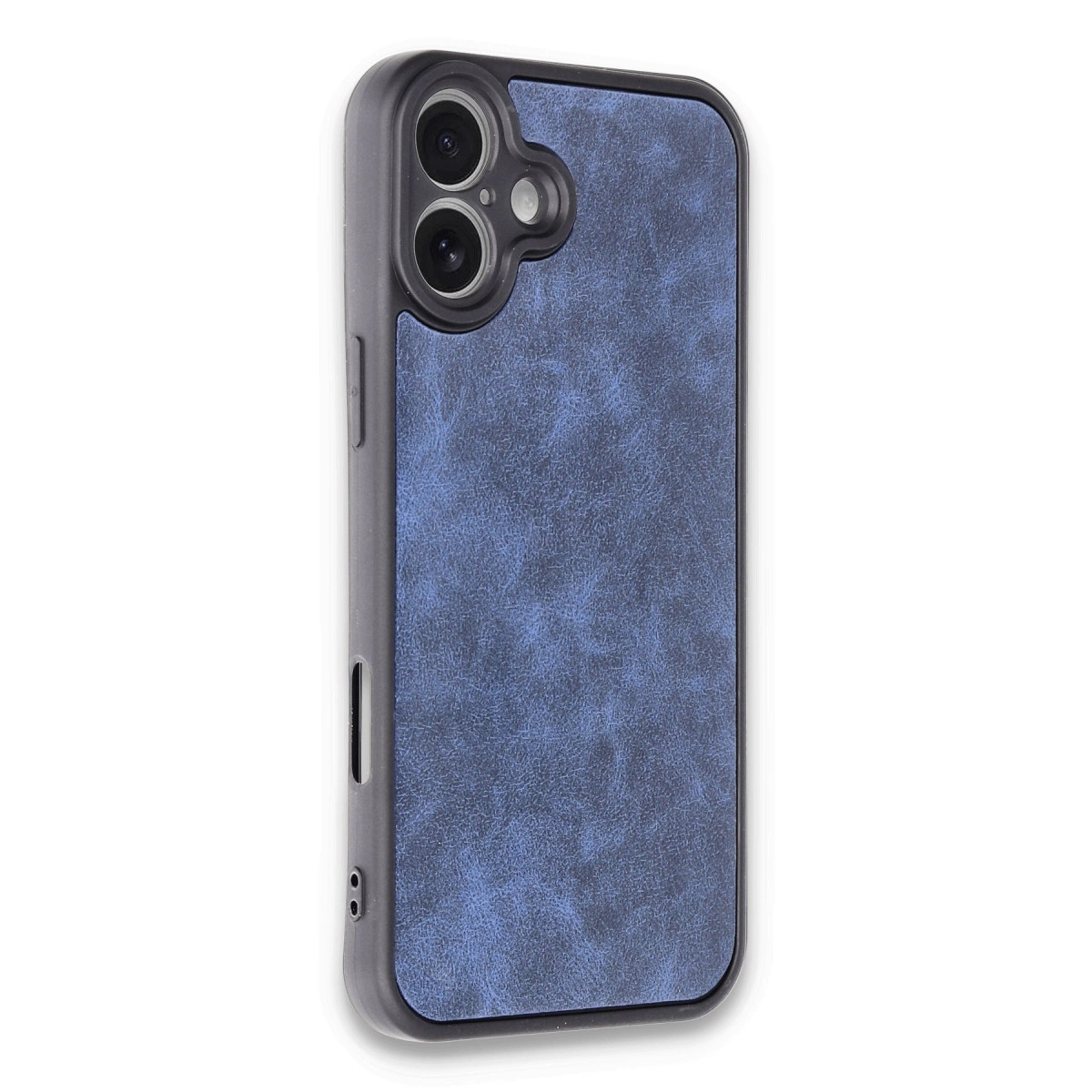 Doku kaplamalı arka ve kamera kesimli mavi telefon kılıfı.