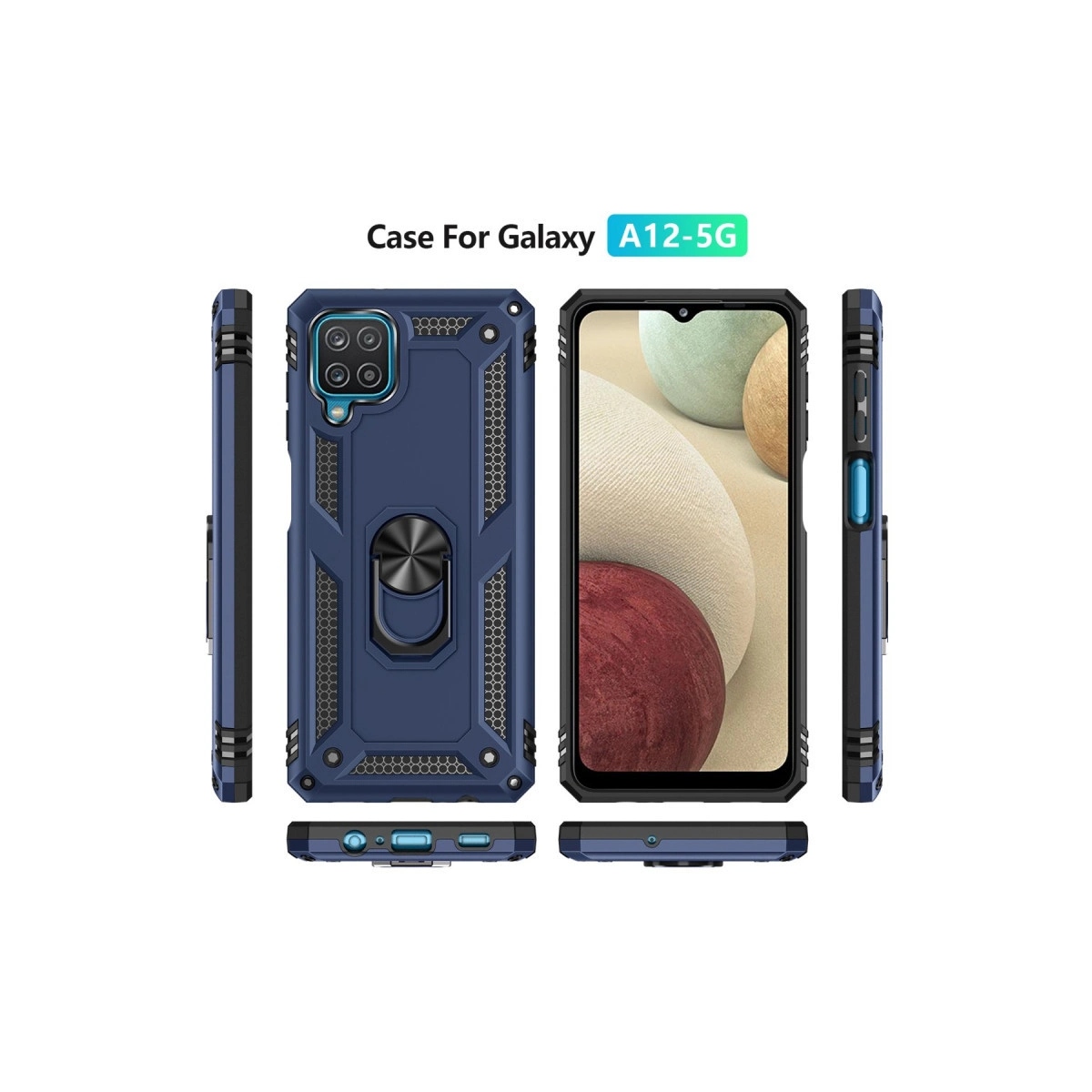 Samsung Galaxy A12-5G için halka tutuculu lacivert koruyucu kılıf.