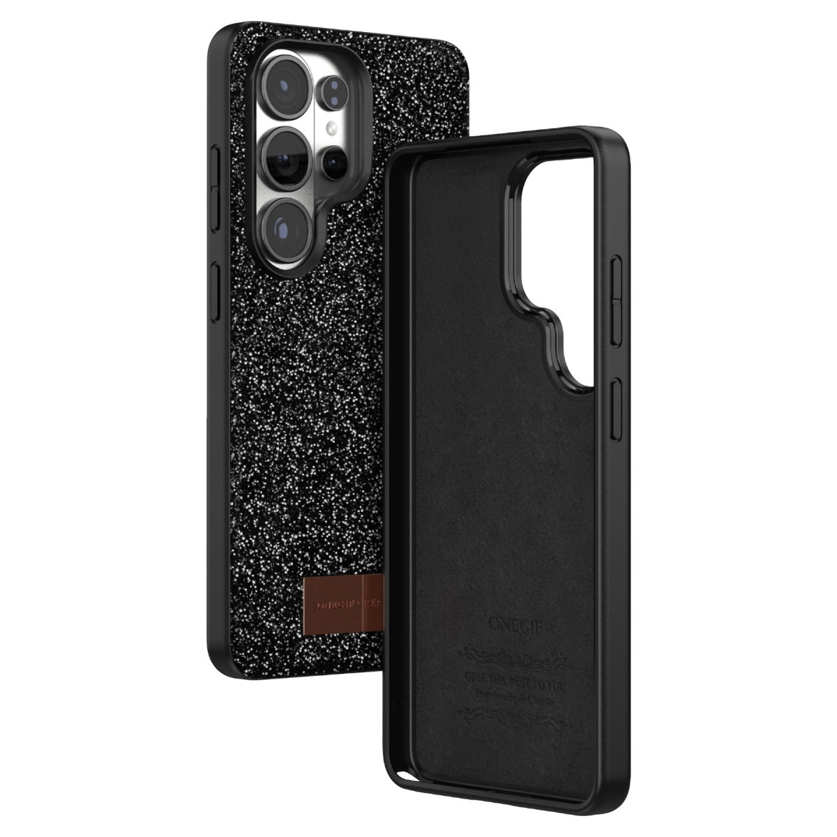 Siyah simli telefon kılıfı ve yanında siyah iç astar.
