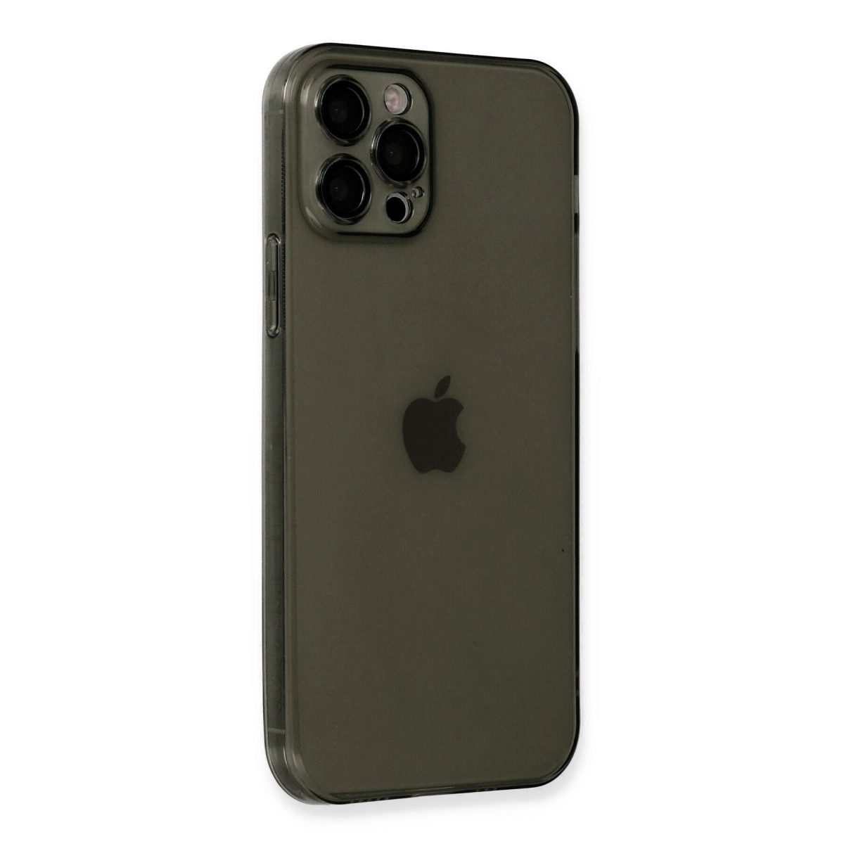 Arkada üç kamera ve Apple logosu bulunan koyu gri iPhone.