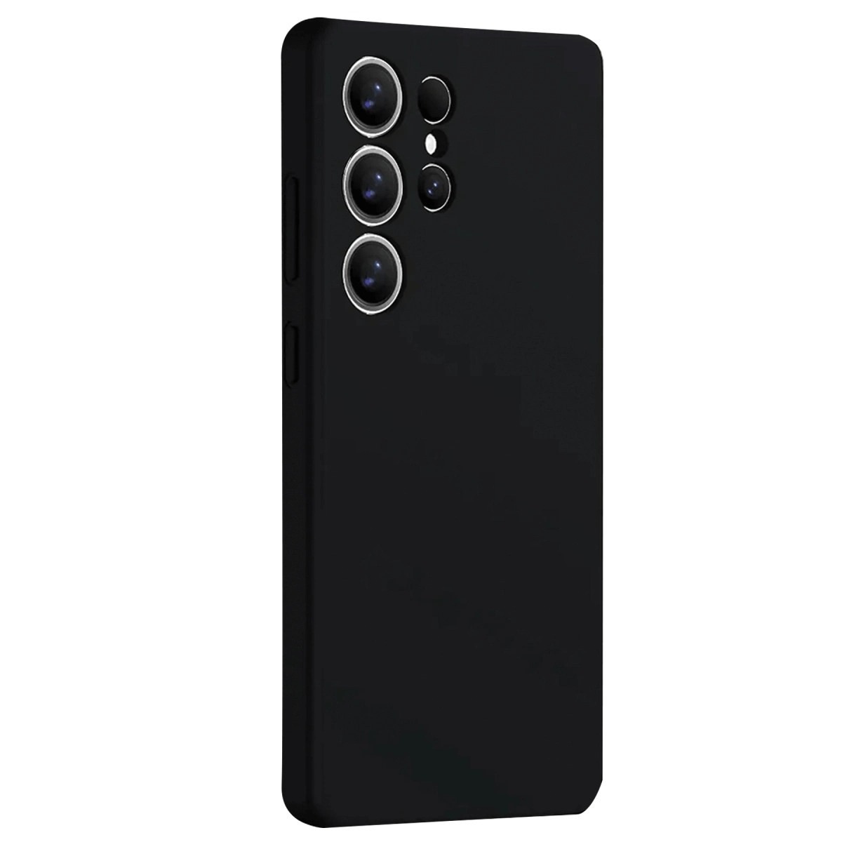 Arkada dört kamera lensli siyah telefon kılıfı.