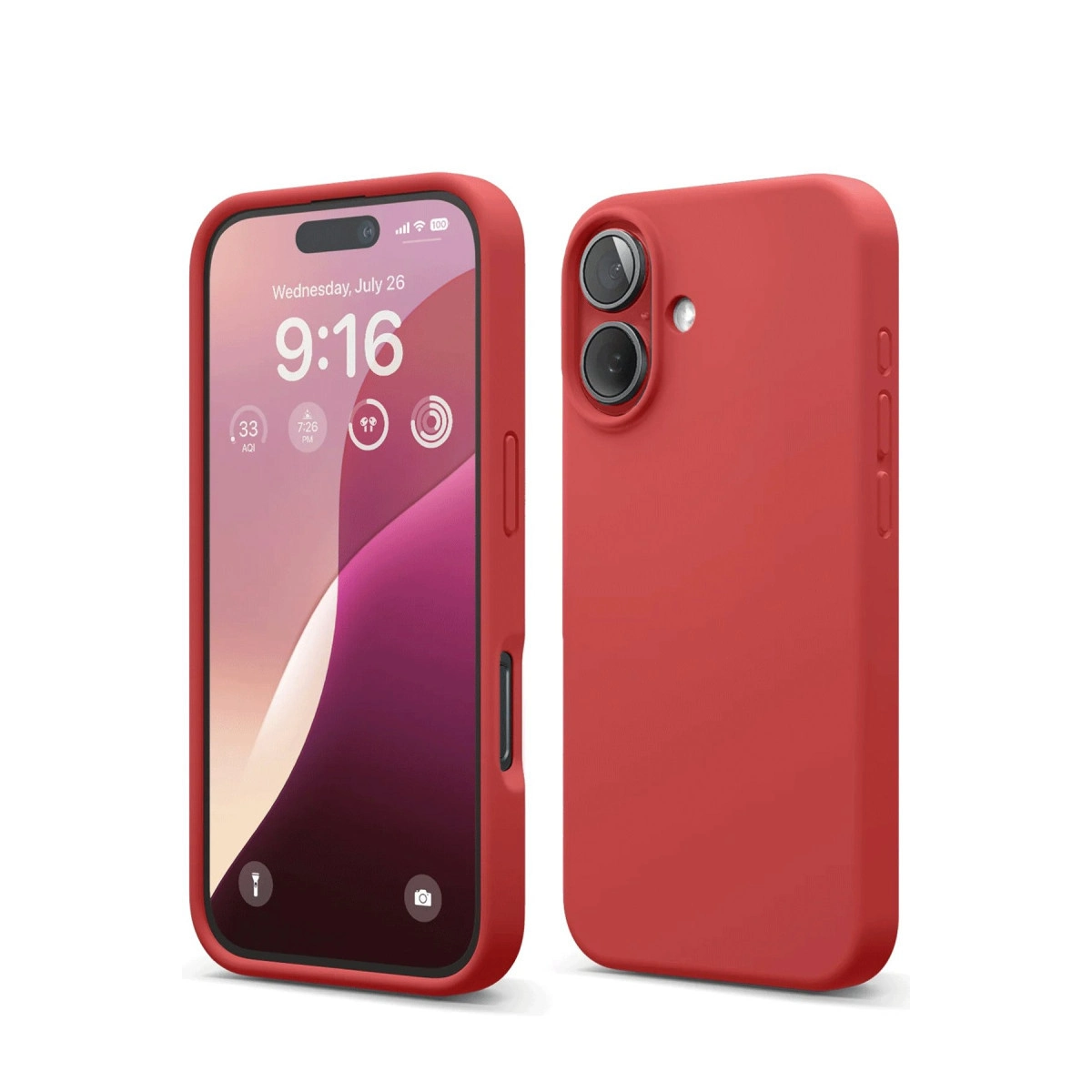 Yan yana iki kırmızı telefon kılıfı, biri açık ekranlı.