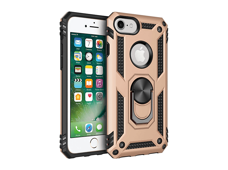 NEWFACE iPhone 7 Uyumlu Sofya Yüzüklü Silikon Kapak Telefon Kılıfı Altın