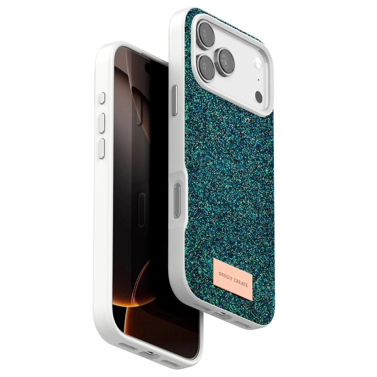 NEWFACE iPhone 17 Pro Uyumlu Bright Simli Kapak Telefon Kılıfı Koyu Yeşil