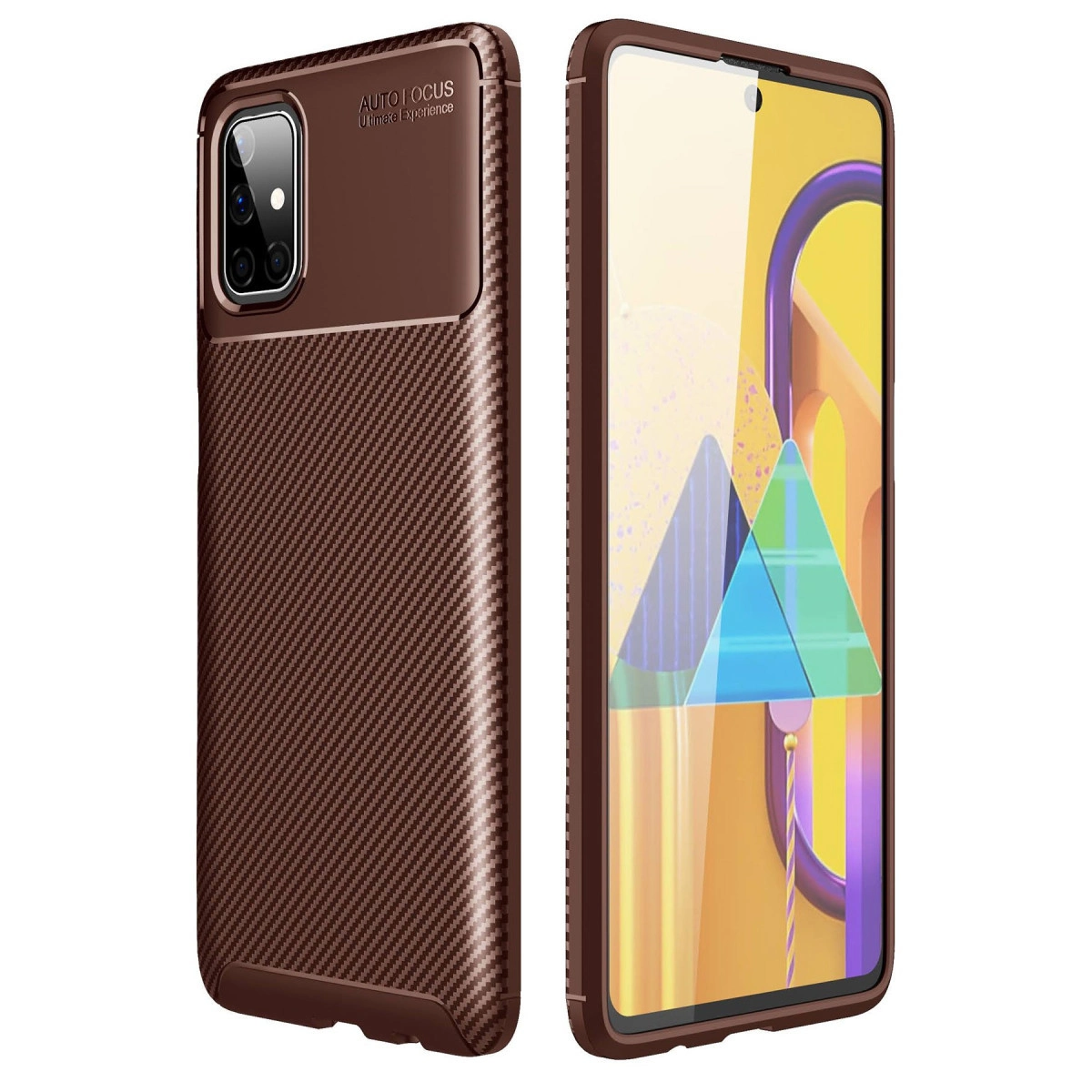 NEWFACE Samsung Galaxy M51 Uyumlu Auto Focus Karbon Kapak Telefon Kılıfı Kahverengi