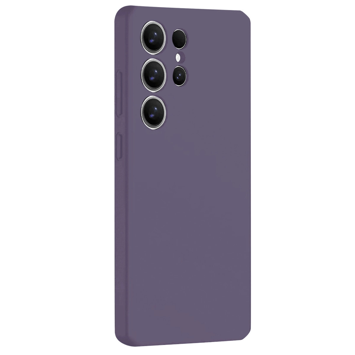 Arkada dört kamera lensli mor telefon kılıfı.
