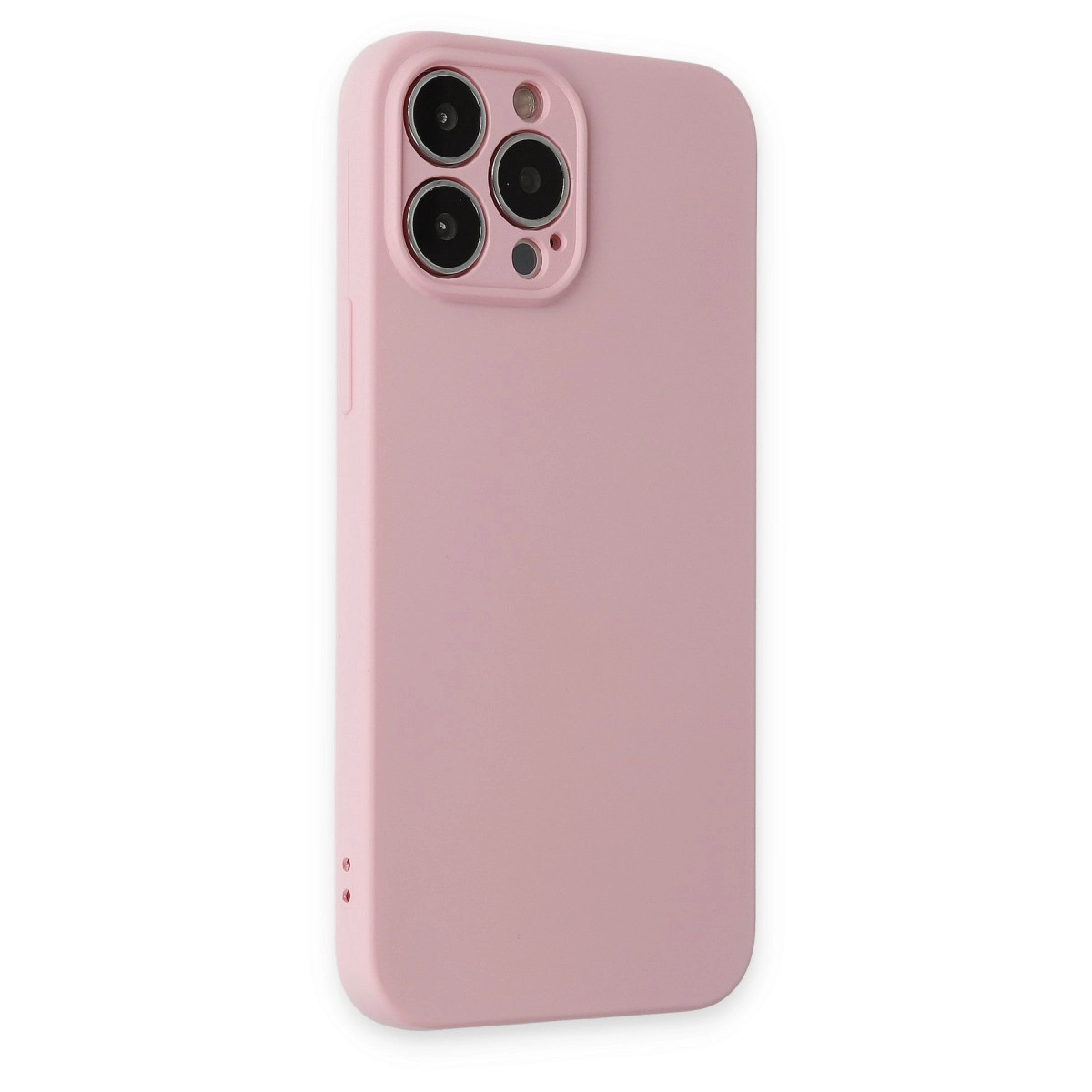 Arkada üç kamera lensi bulunan pembe telefon kılıfı.