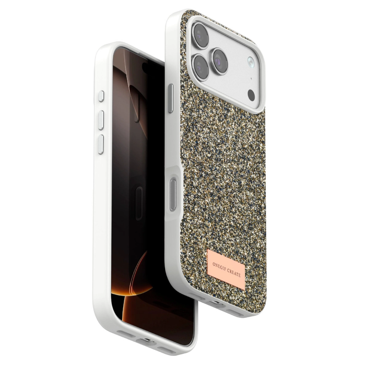 NEWFACE iPhone 17 Pro Max Uyumlu Bright Simli Kapak Telefon Kılıfı Çöl Titanyum