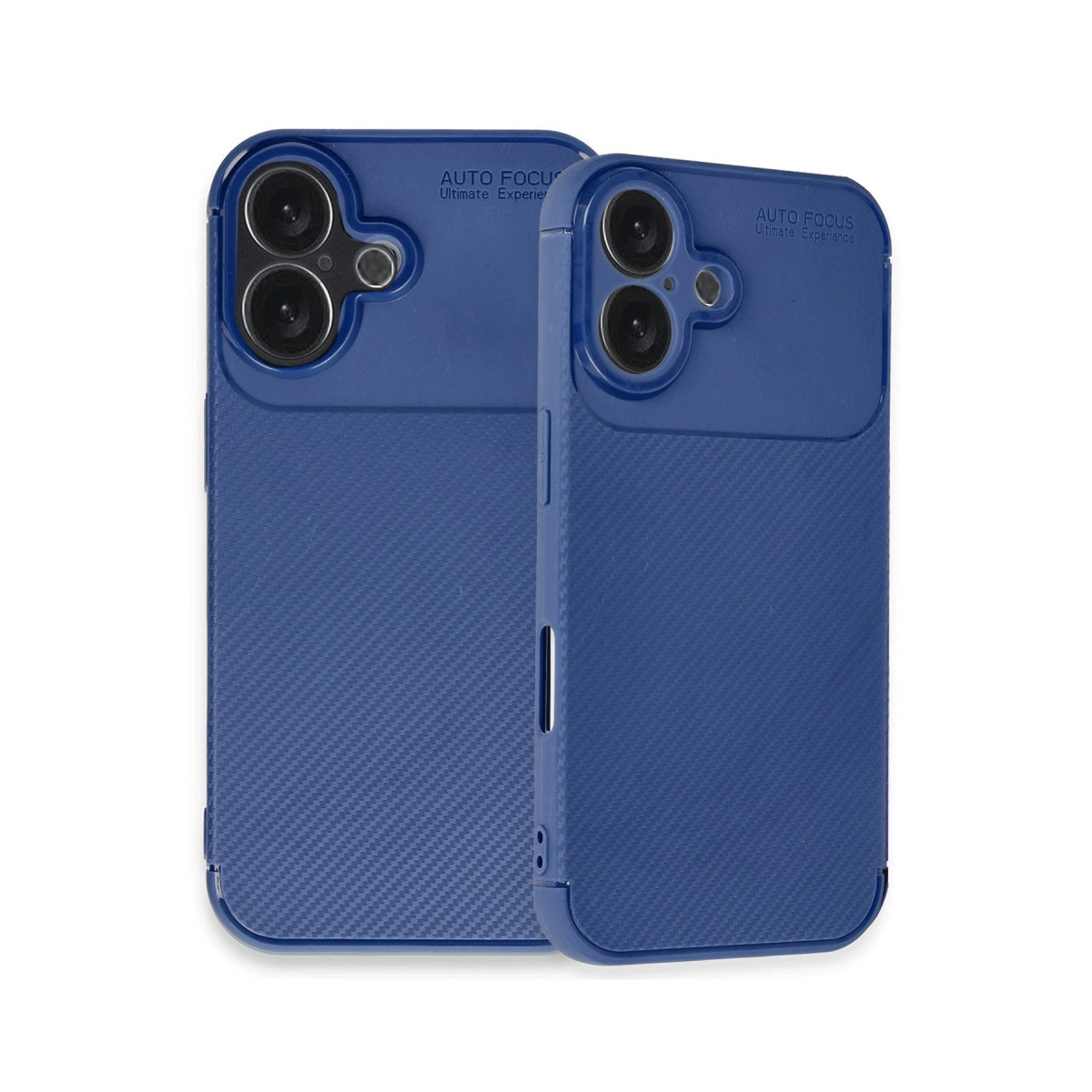 Kameralı ve dokulu iki mavi telefon kılıfı.