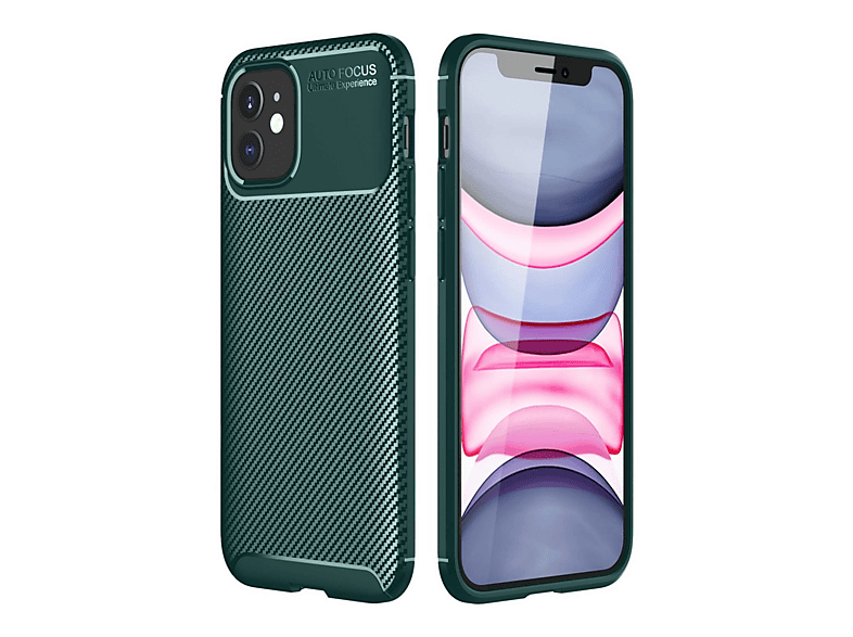 NEWFACE iPhone 12 Mini Uyumlu Auto Focus Karbon Kapak Telefon Kılıfı Yeşil