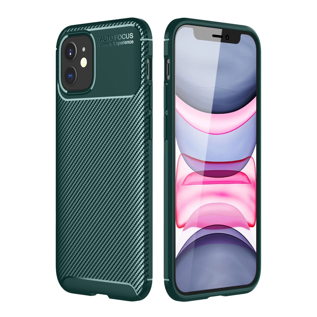 NEWFACE iPhone 12 Mini Uyumlu Auto Focus Karbon Kapak Telefon Kılıfı Yeşil