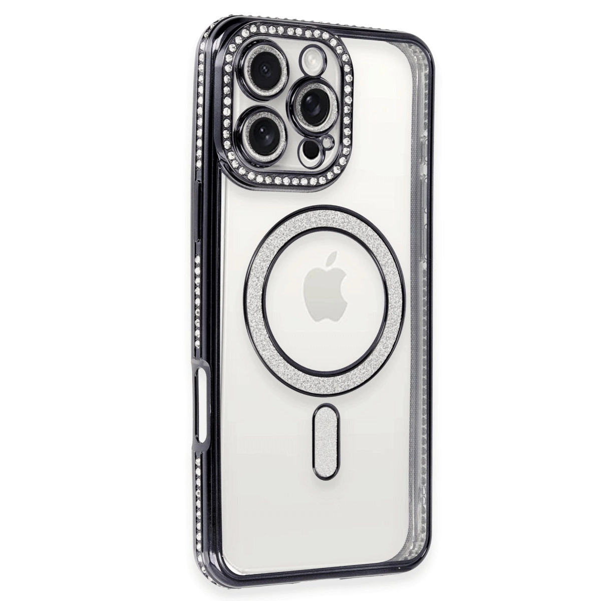 NEWFACE iPhone 16 Pro Max Uyumlu Joke Simli Magneticsafe Kılıf Telefon Kılıfı Gri