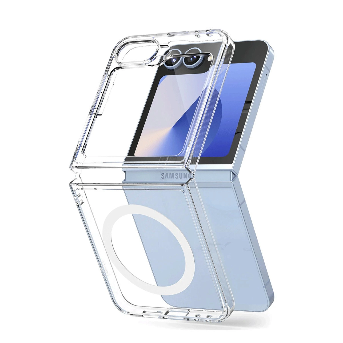 NEWFACE Samsung Galaxy Z Flip 6 Uyumlu Magneticsafe Şeffaf Silikon Telefon Kılıfı Şeffaf