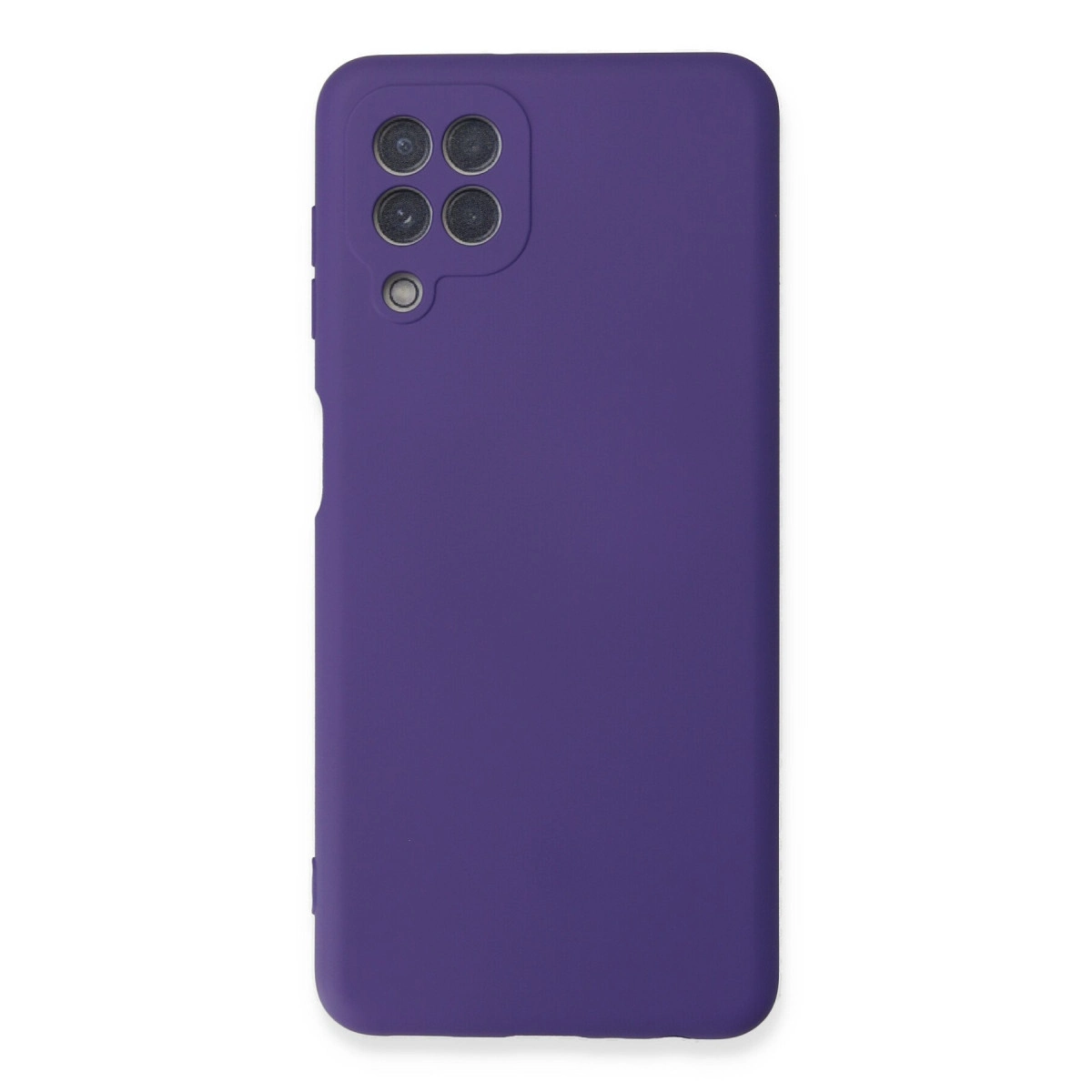 Arkada dört kamera ve flaşlı mor telefon kılıfı.
