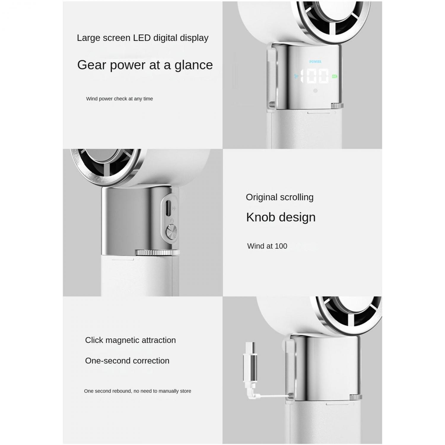 Ein weißer Haartrockner mit digitaler Anzeige, die "100" zeigt. Mit Knopfdesign.