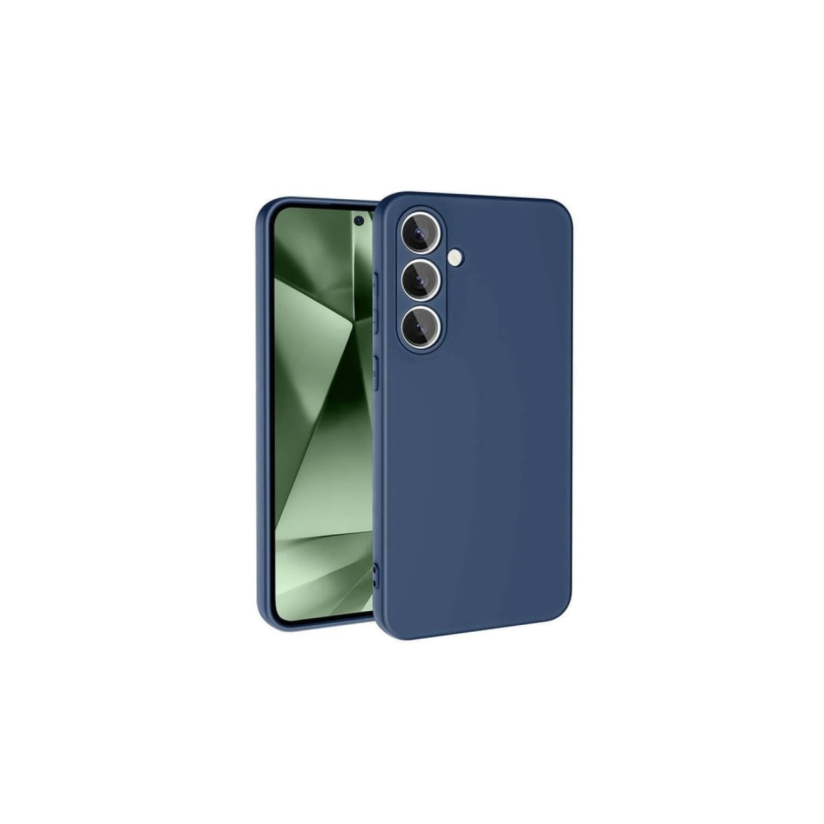 Üç kameralı mavi telefon ve kılıfı.