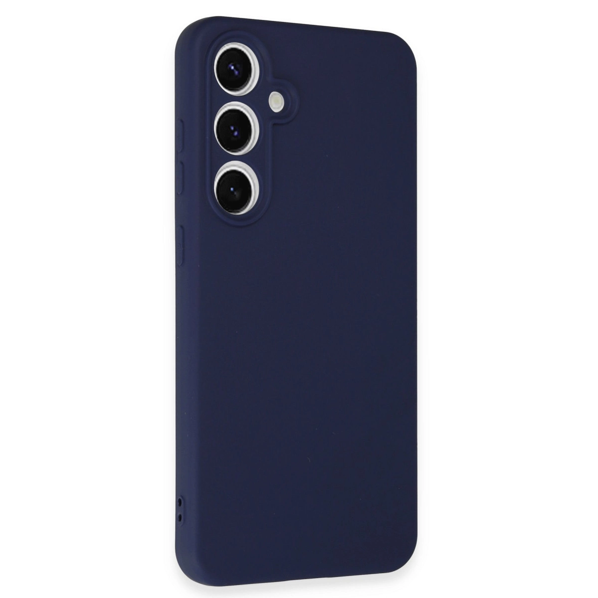 Üç kamera lensi ve flaşlı lacivert telefon kılıfı.