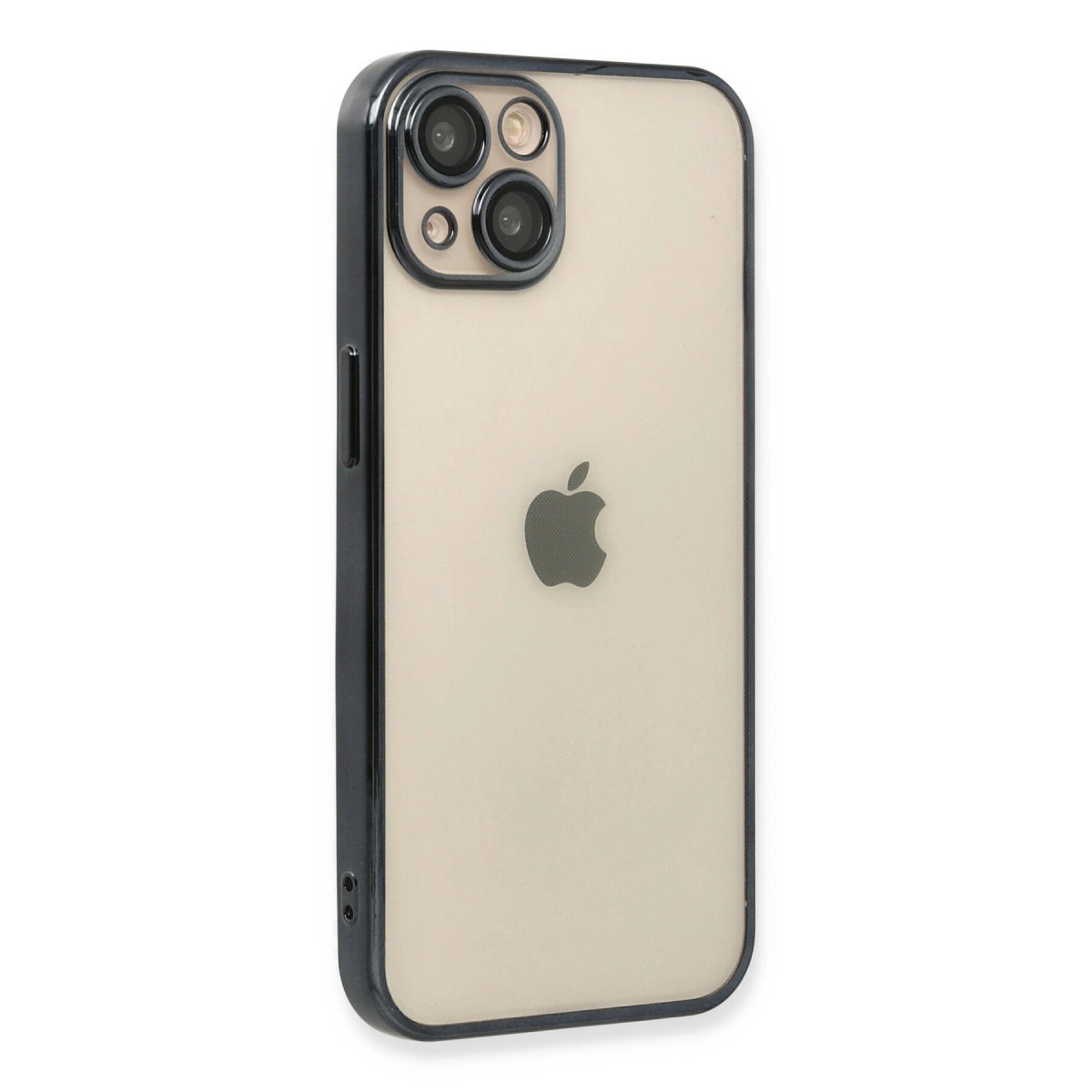 Siyah kenarlı ve Apple logosunu gösteren şeffaf arkalı iPhone kılıfı.