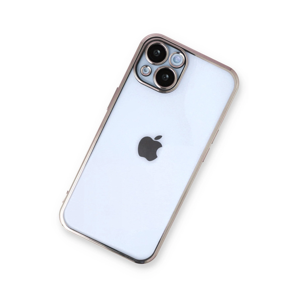 Gümüş kenarlı beyaz iPhone ve arkada üç kamera.