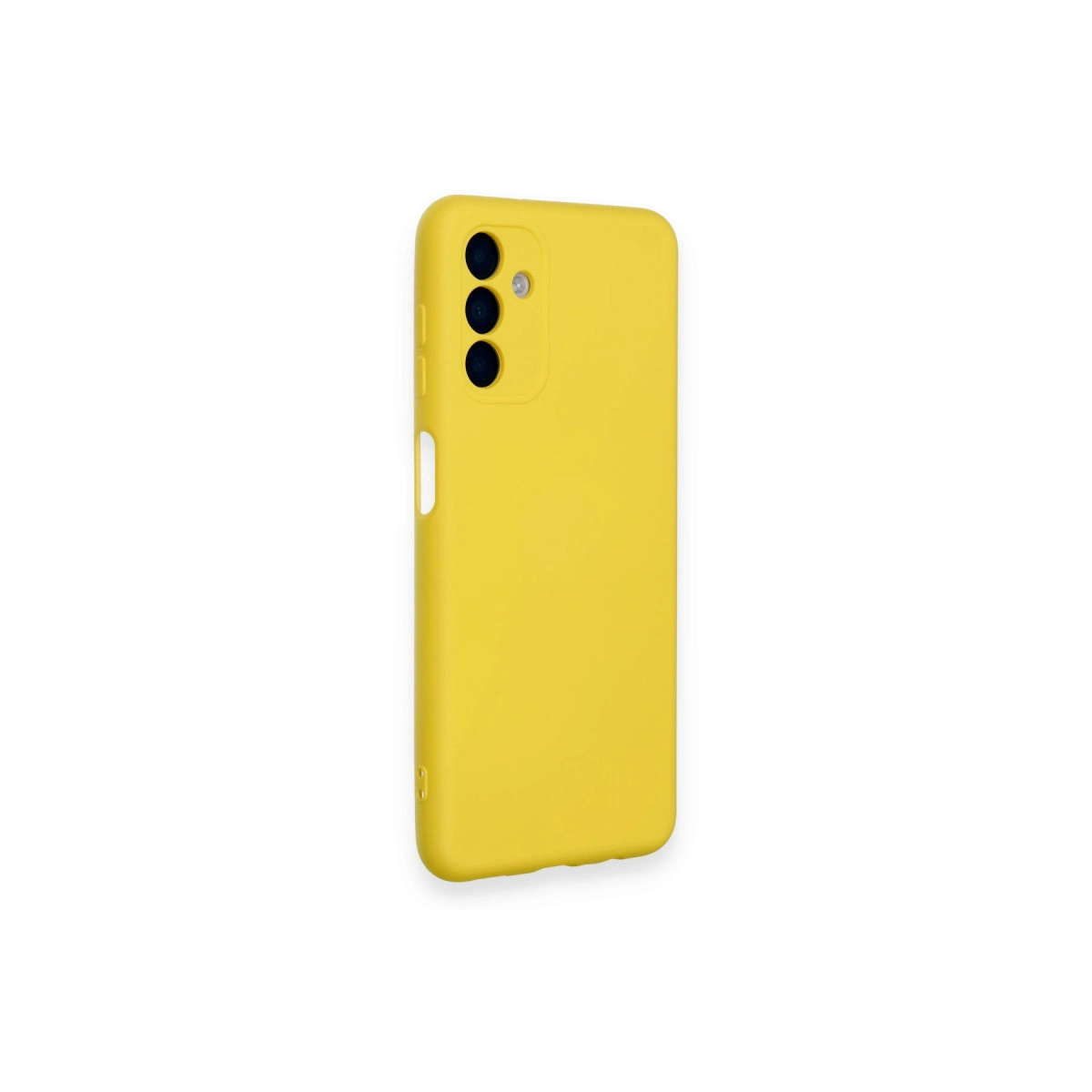 Arkada üç kamera lensli sarı telefon kılıfı.