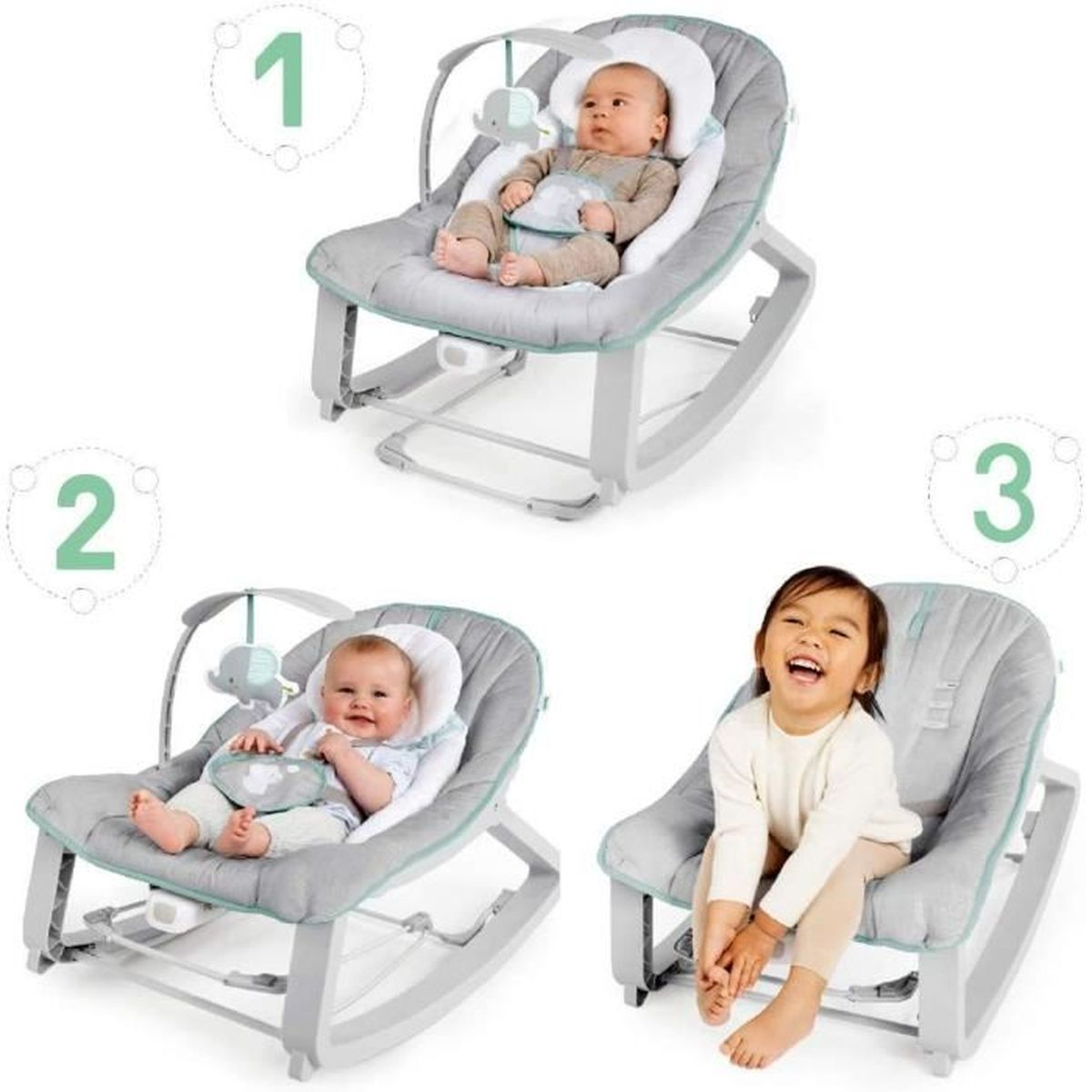 handschuh mit vibration INGENUITY 3-in-1 Keep Cozy™ Weaver Vibration/Spielbogen Babywippe Grau und  Weiß