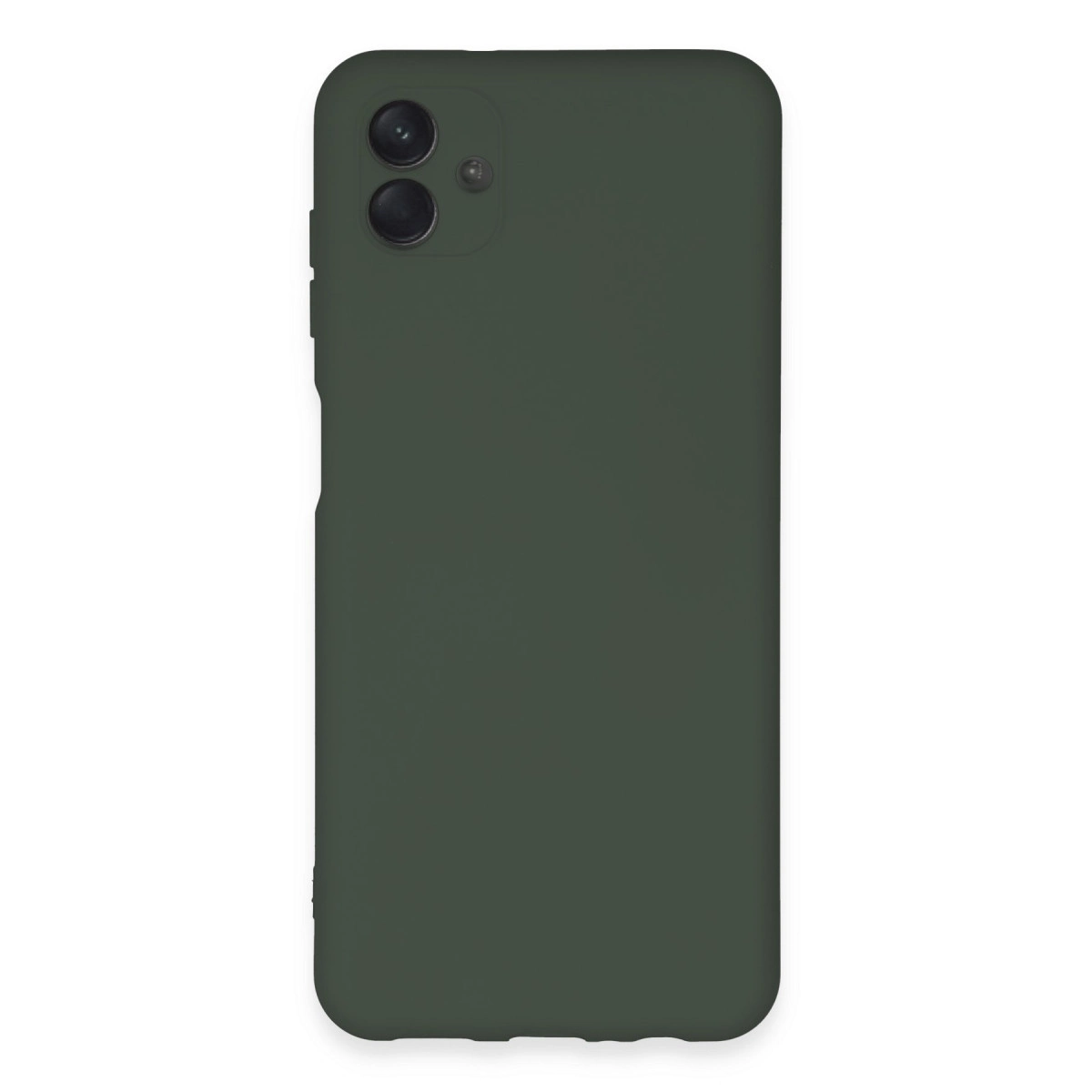 Arkada iki kamera lensi olan koyu yeşil telefon kılıfı.