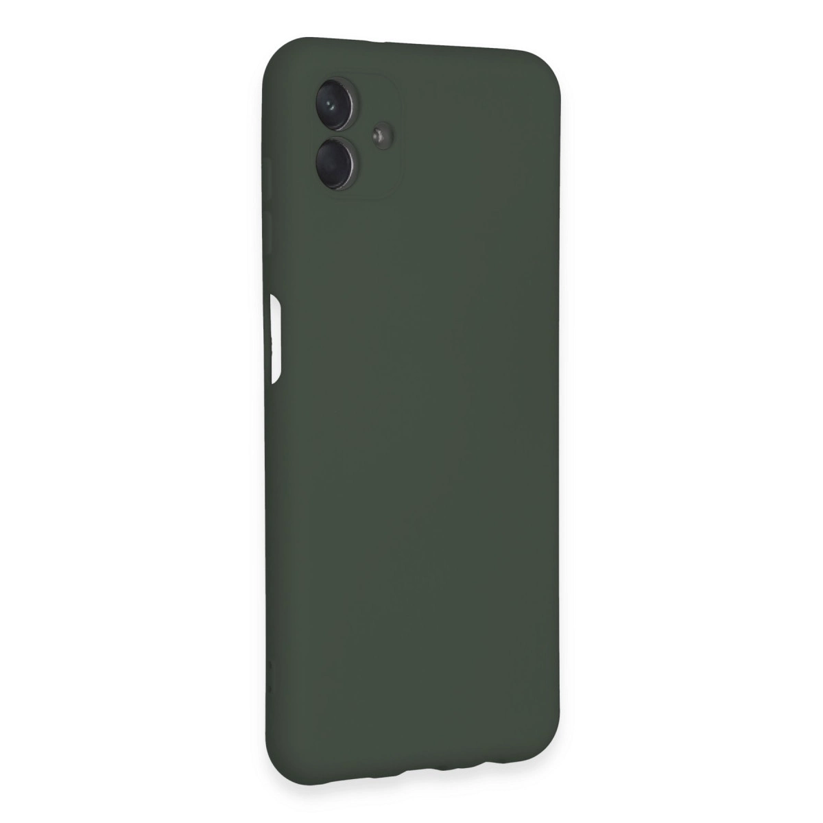 Üstte iki kamera lensli koyu yeşil telefon kılıfı.