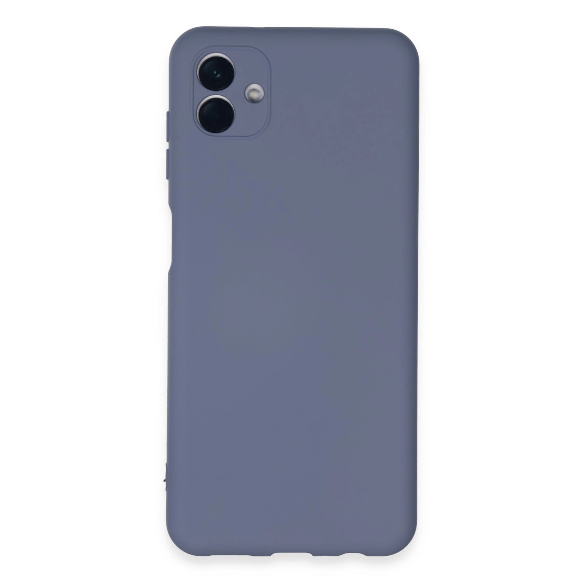 Arkada iki kamera lensi ve flaşı olan gri telefon kılıfı.