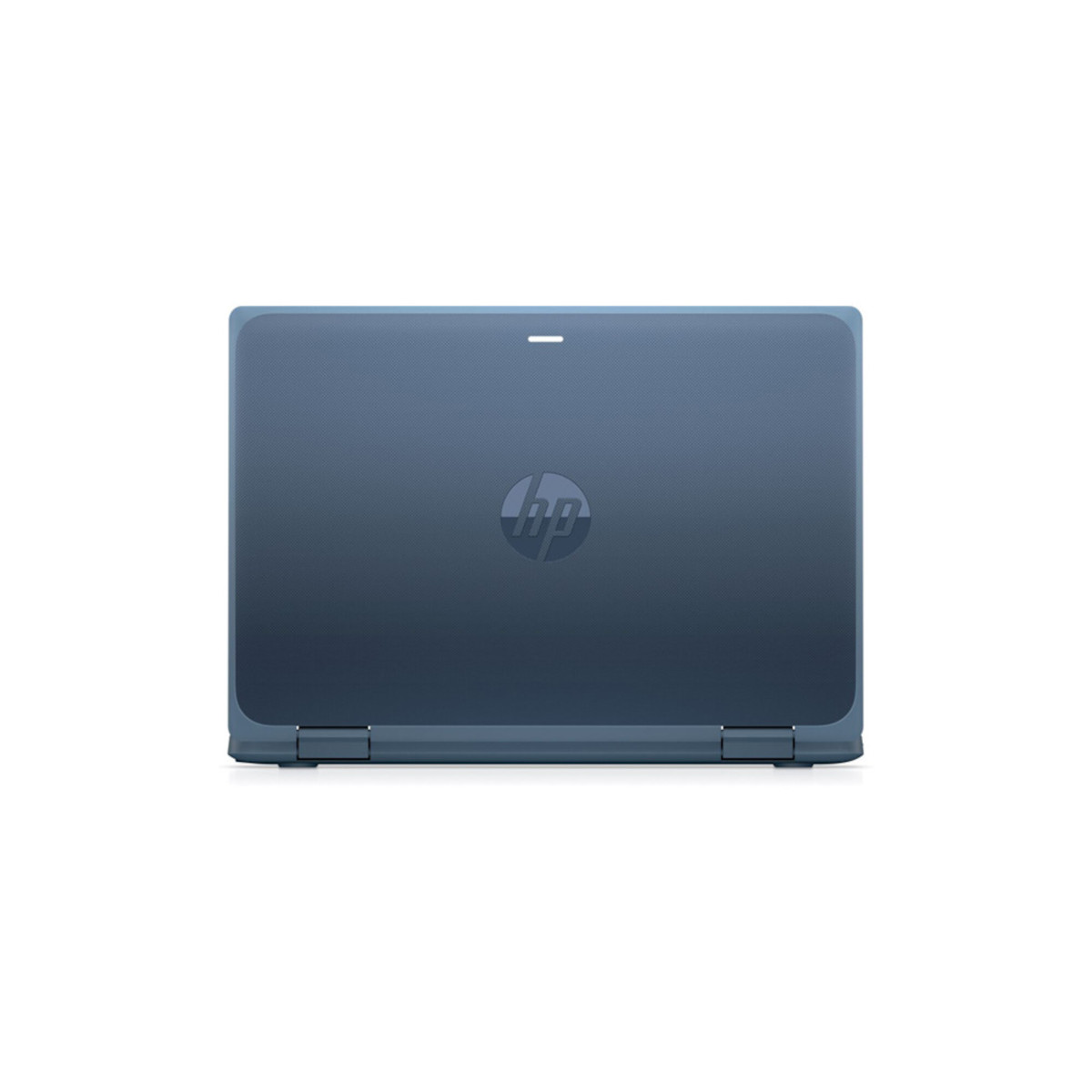 Geschlossener blauer HP Laptop mit Logo auf dem Deckel.