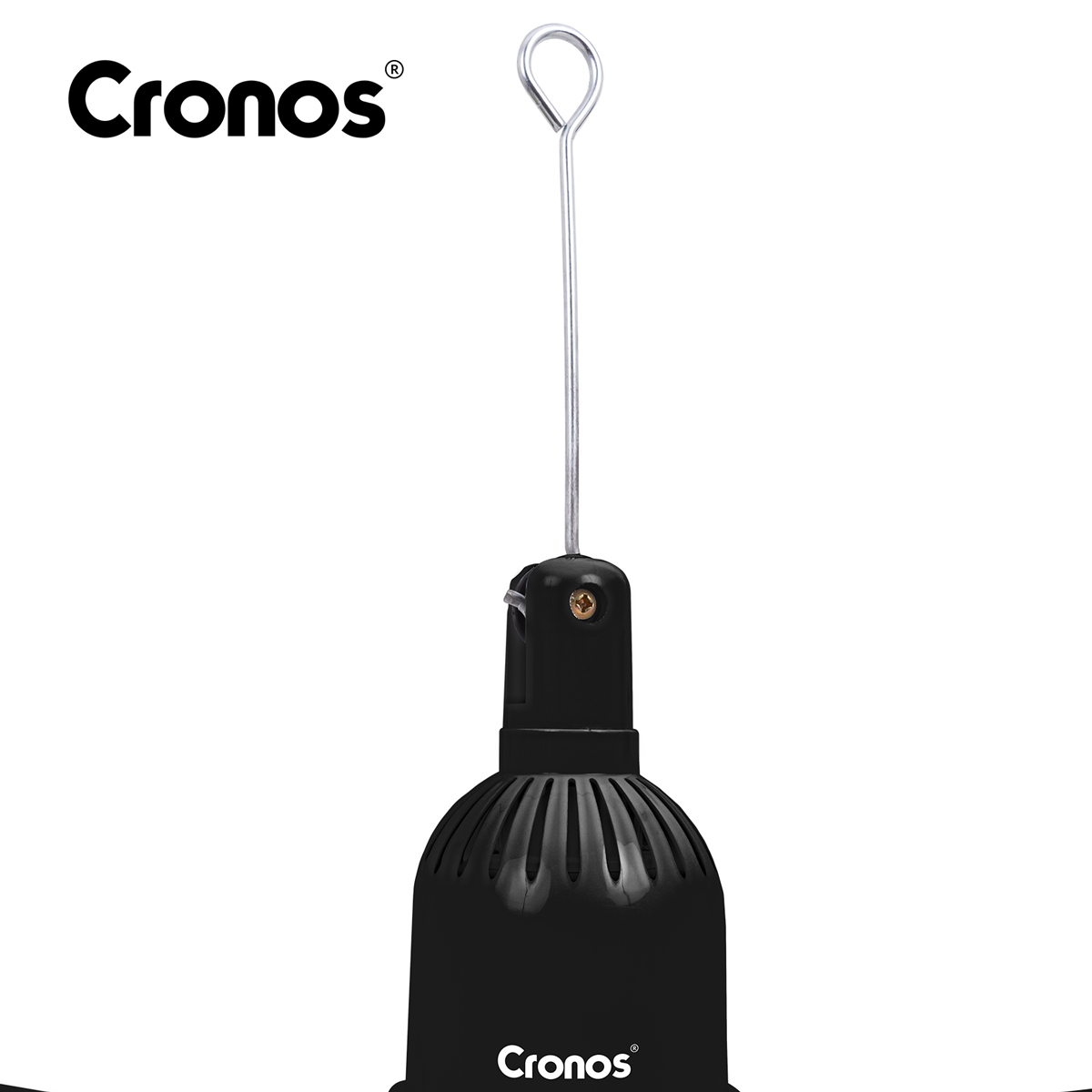 Czarny wisiorek Cronos ze srebrnym haczykiem i śrubą.