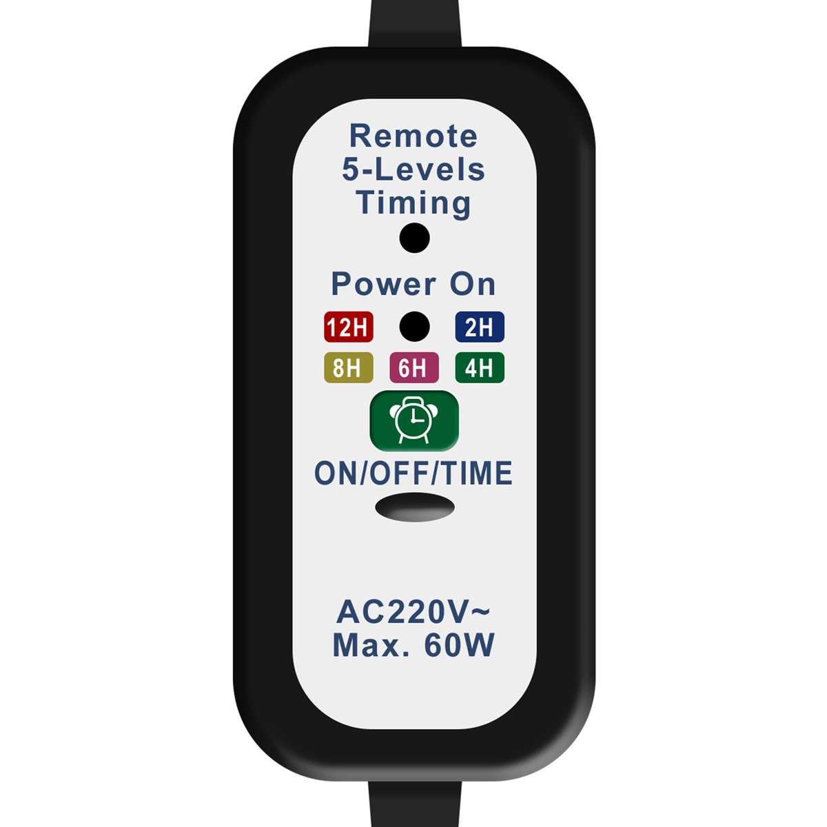 Czarny pilot czasowy, 5 poziomów, zasilanie włączone, 220V AC maks. 60W.