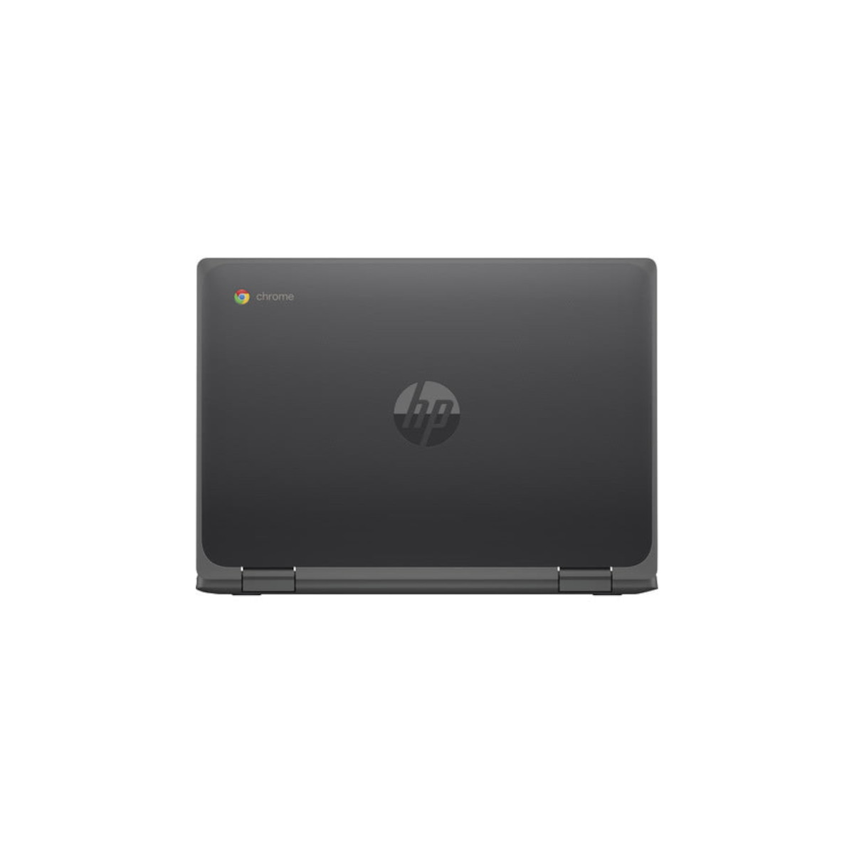 Geschlossener grauer HP Chromebook Laptop mit Chrome-Logo auf dem Deckel.