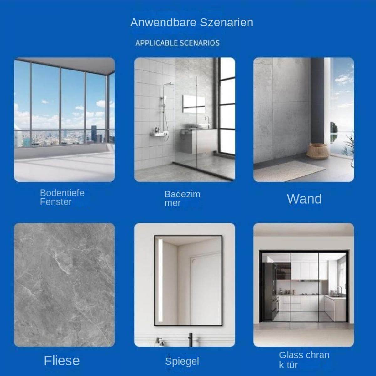Szenarien: bodentiefe Fenster, Bad, Wand, Fliesen, Spiegel, Glastür.